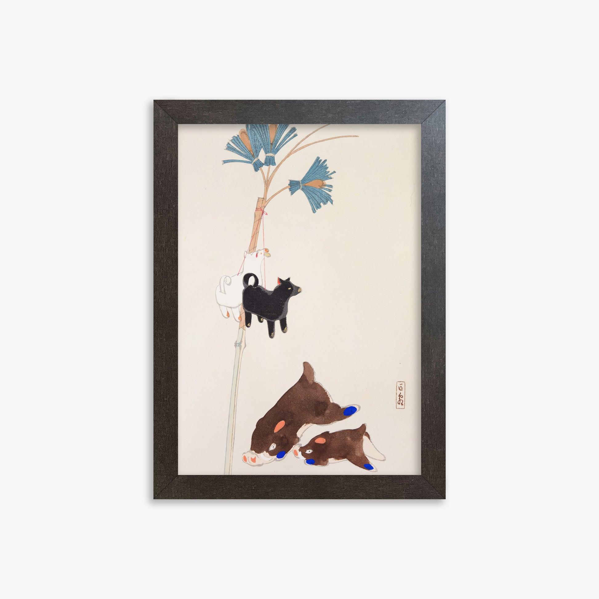 Kawasaki Kyosen: Kyosen’s Collected Illustrations of Japanese Toys Nr. 2 ("Japanese Festival Trinkets"), 21x30cm Framed Art Reproduction With Espresso Frame