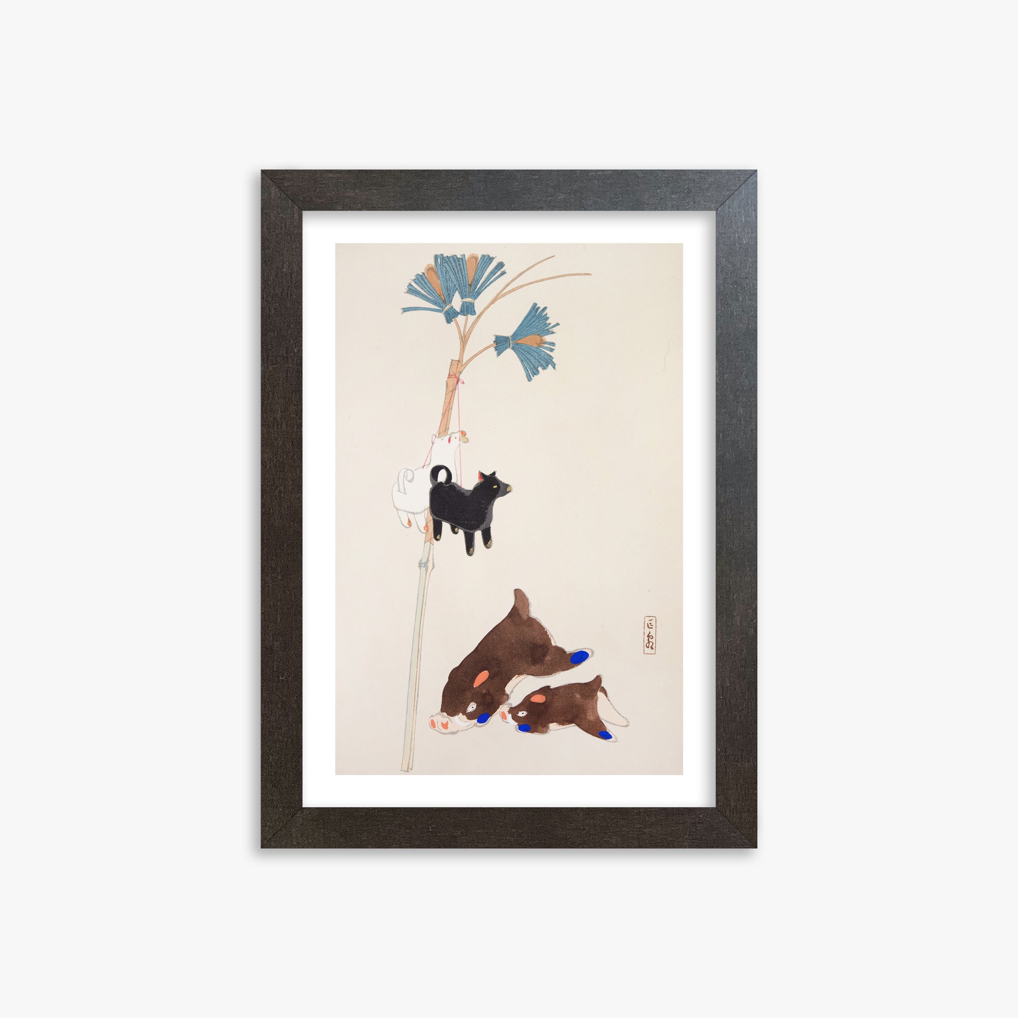Kawasaki Kyosen: Kyosen’s Collected Illustrations of Japanese Toys Nr. 2 ("Japanese Festival Trinkets"), 21x30cm Framed Art Reproduction With Espresso Frame