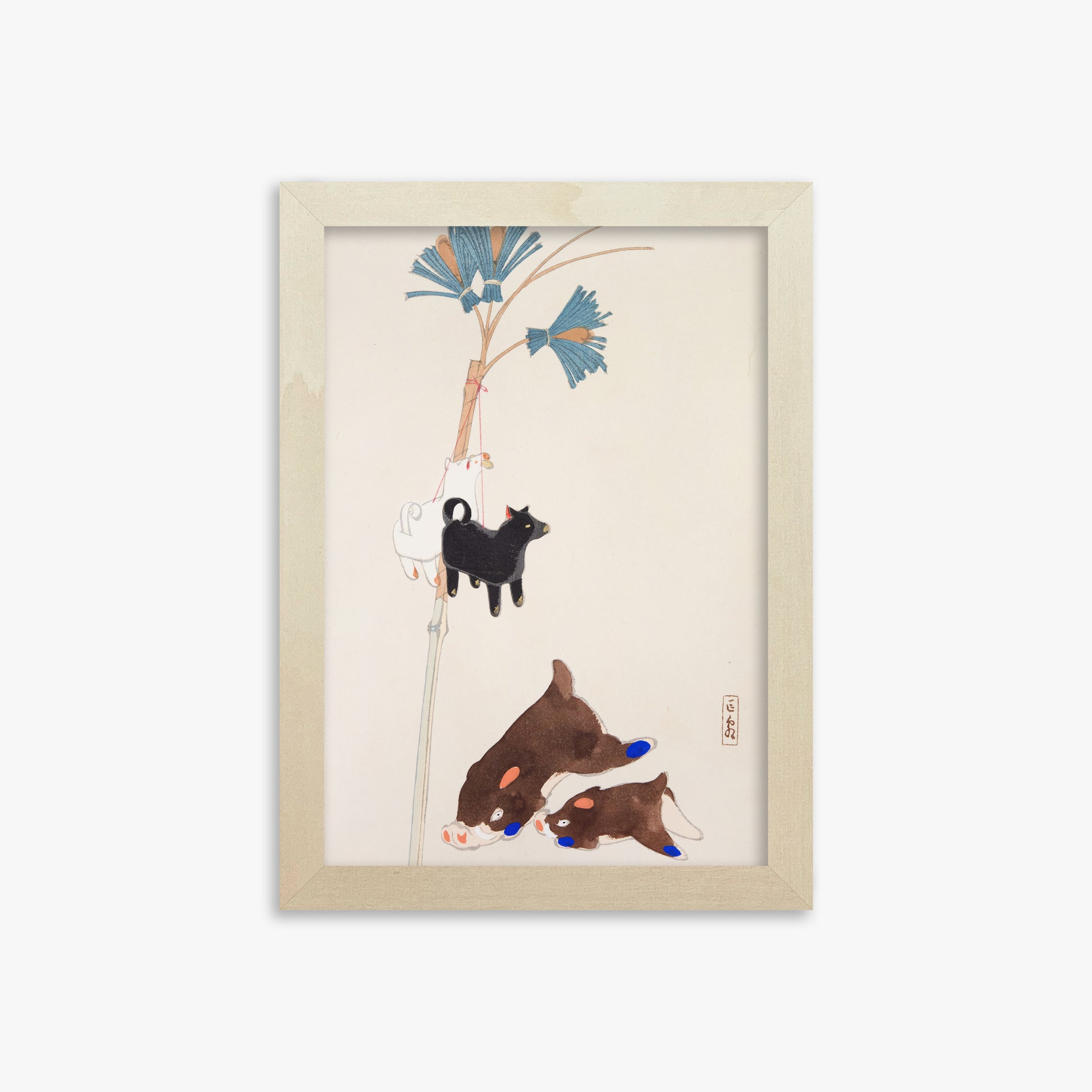 Kawasaki Kyosen: Kyosen’s Collected Illustrations of Japanese Toys Nr. 2 ("Japanese Festival Trinkets"), 21x30cm Framed Art Reproduction With Lime Wood Frame