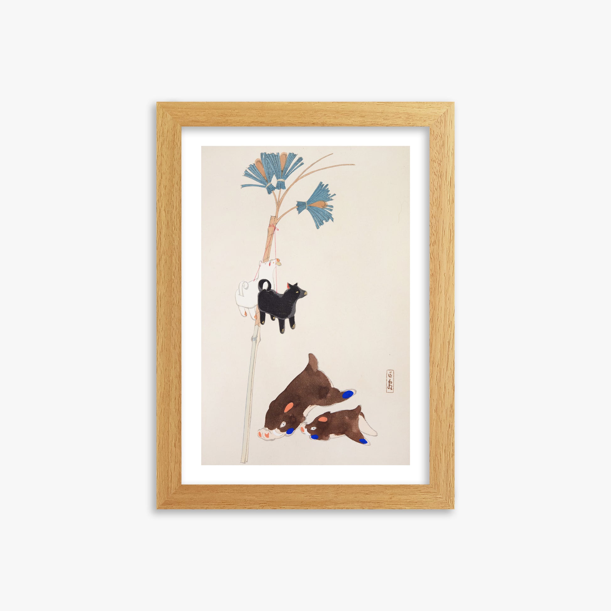 Kawasaki Kyosen: Kyosen’s Collected Illustrations of Japanese Toys Nr. 2 ("Japanese Festival Trinkets"), 21x30cm Framed Art Reproduction With Oak Frame