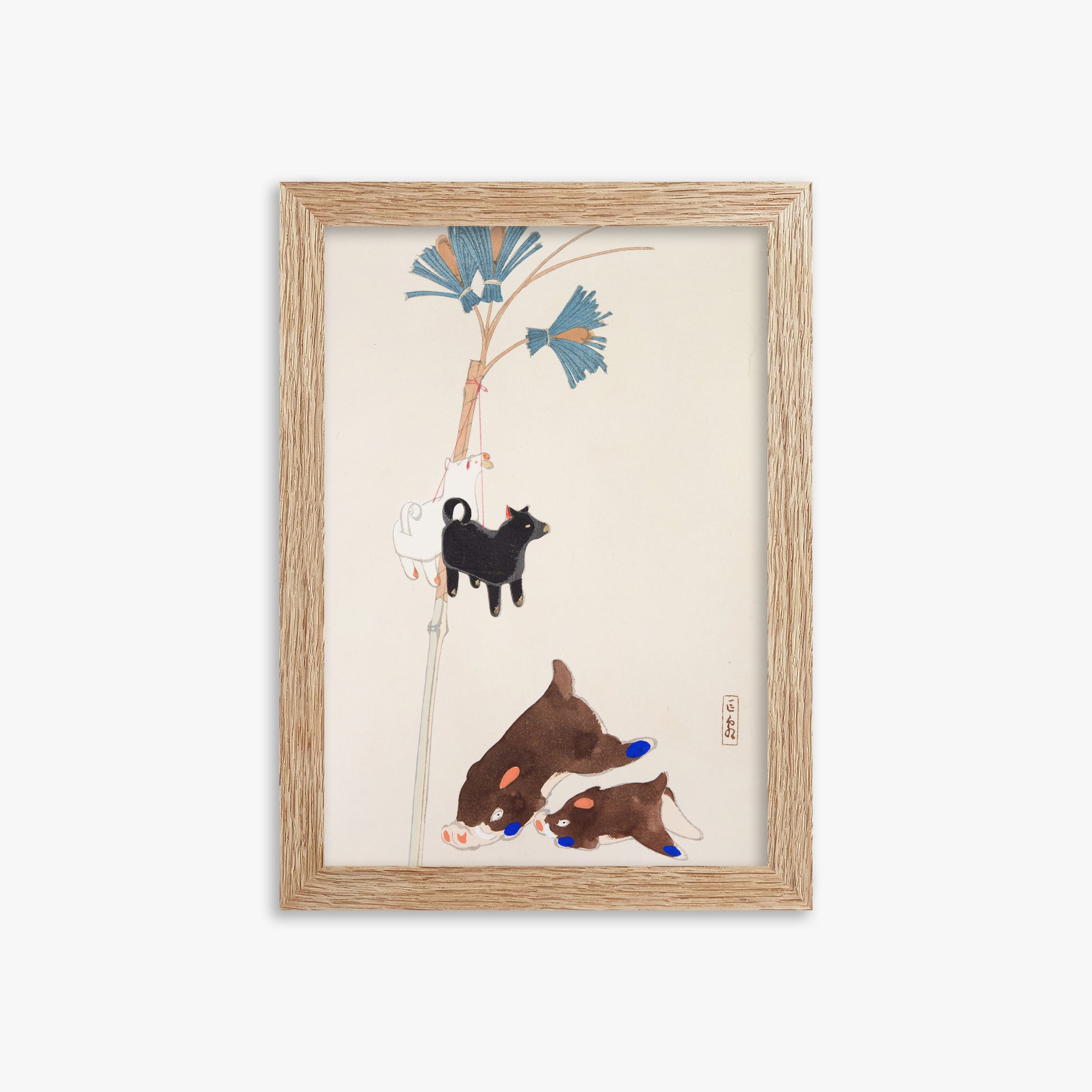 Kawasaki Kyosen: Kyosen’s Collected Illustrations of Japanese Toys Nr. 2 ("Japanese Festival Trinkets"), 21x30cm Framed Art Reproduction With Raw Oak Frame