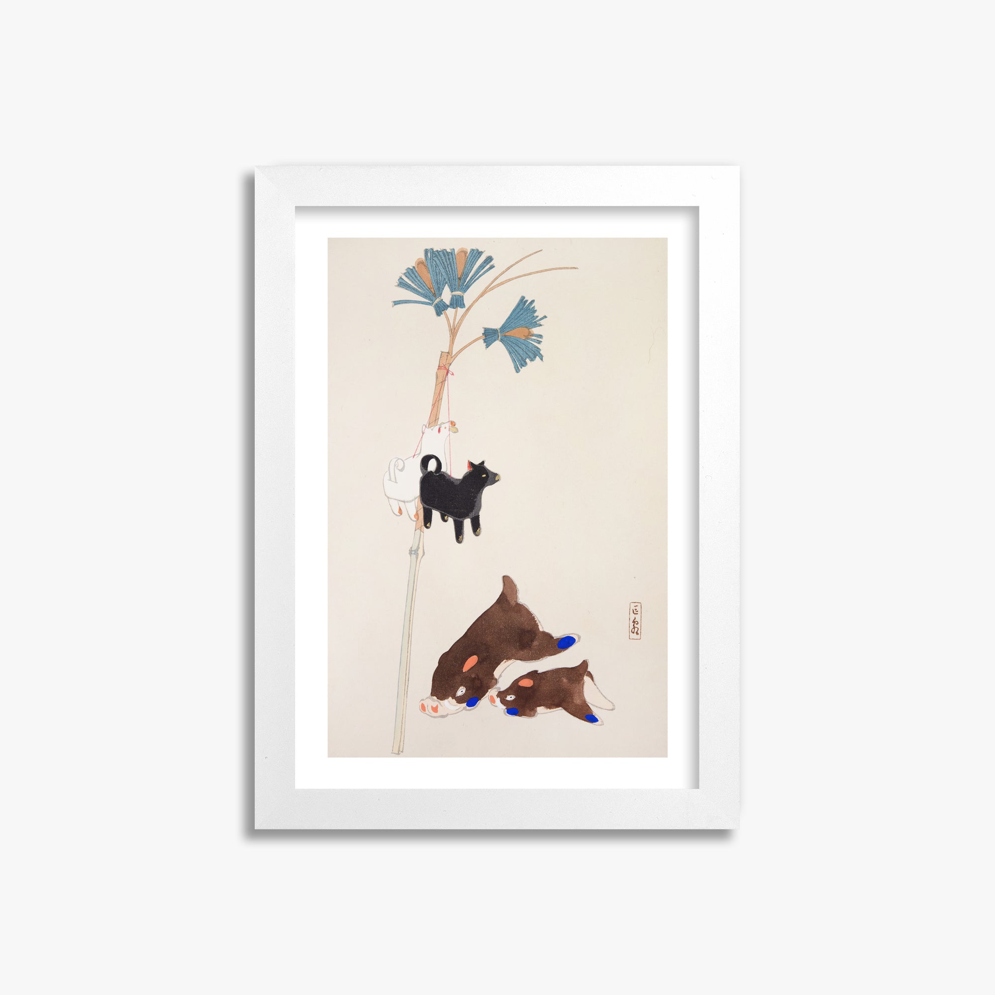 Kawasaki Kyosen: Kyosen’s Collected Illustrations of Japanese Toys Nr. 2 ("Japanese Festival Trinkets"), 21x30cm Framed Art Reproduction With White Frame