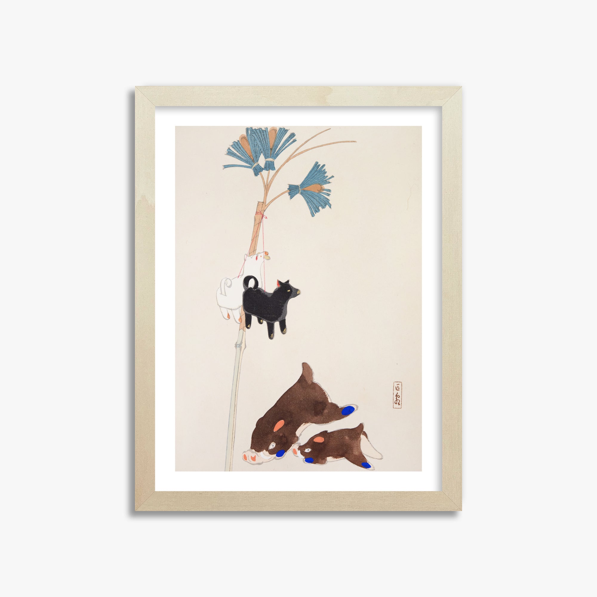 Kawasaki Kyosen: Kyosen’s Collected Illustrations of Japanese Toys Nr. 2 ("Japanese Festival Trinkets"), 30x40cm Framed Art Reproduction With Lime Wood Frame