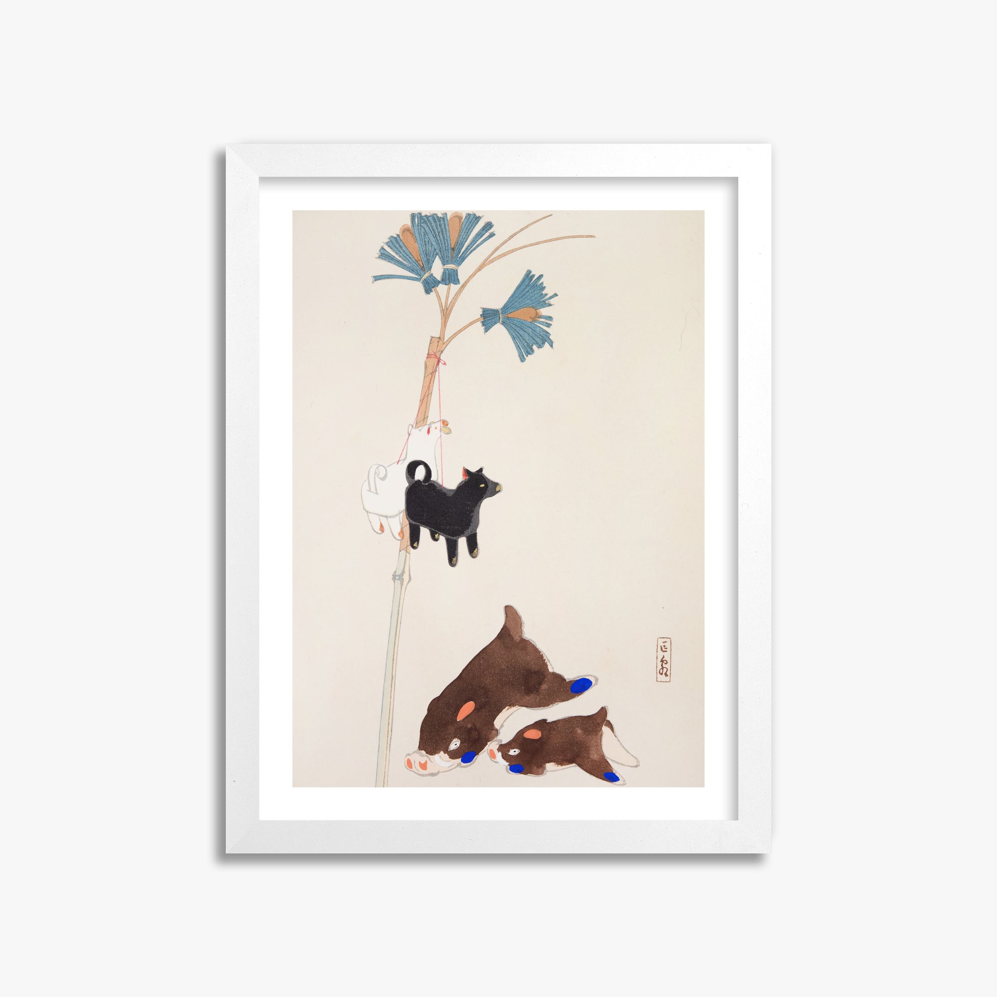 Kawasaki Kyosen: Kyosen’s Collected Illustrations of Japanese Toys Nr. 2 ("Japanese Festival Trinkets"), 30x40cm Framed Art Reproduction With White Frame