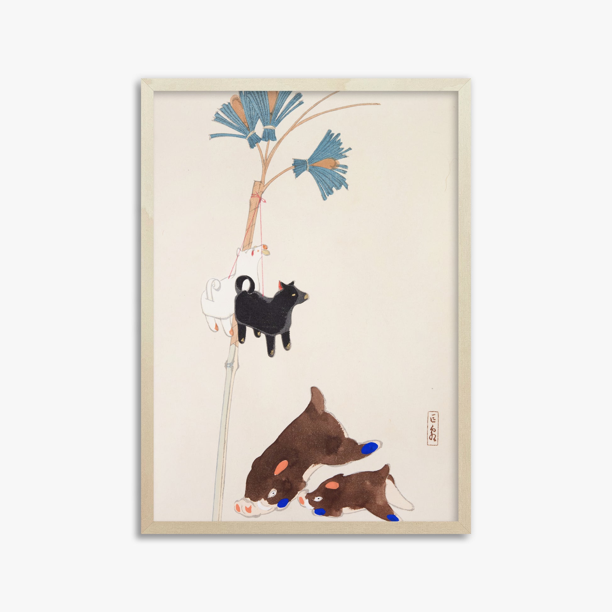Kawasaki Kyosen: Kyosen’s Collected Illustrations of Japanese Toys Nr. 2 ("Japanese Festival Trinkets"), 50x70cm Framed Art Reproduction With Lime Wood Frame