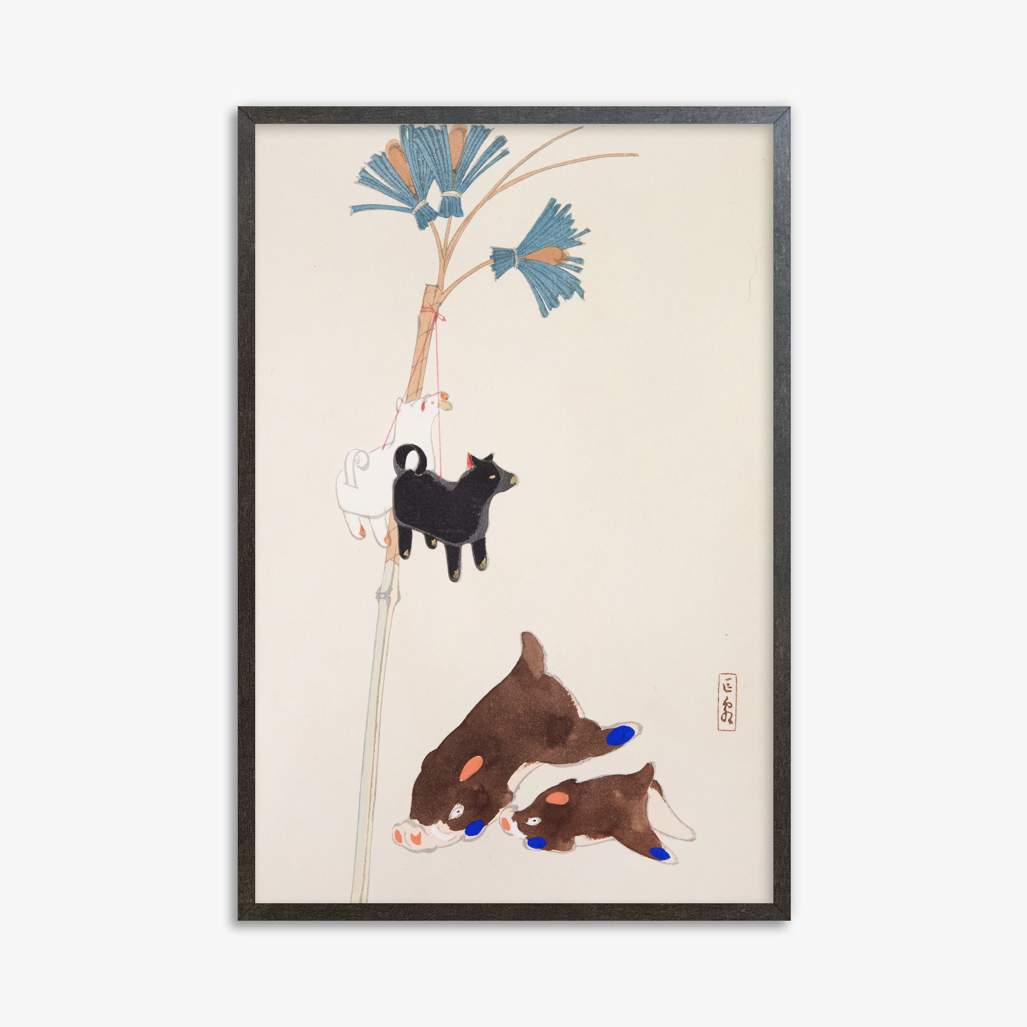 Kawasaki Kyosen: Kyosen’s Collected Illustrations of Japanese Toys Nr. 2 ("Japanese Festival Trinkets"), 61x91cm Framed Art Reproduction With Espresso Frame