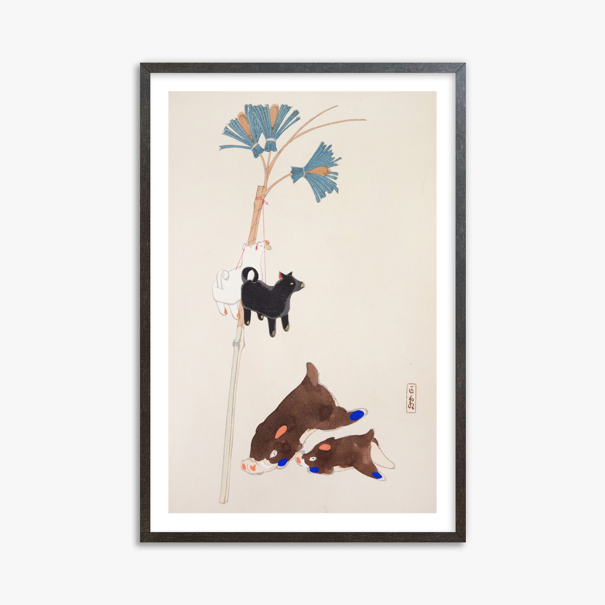 Kawasaki Kyosen: Kyosen’s Collected Illustrations of Japanese Toys Nr. 2 ("Japanese Festival Trinkets"), 61x91cm Framed Art Reproduction With Espresso Frame