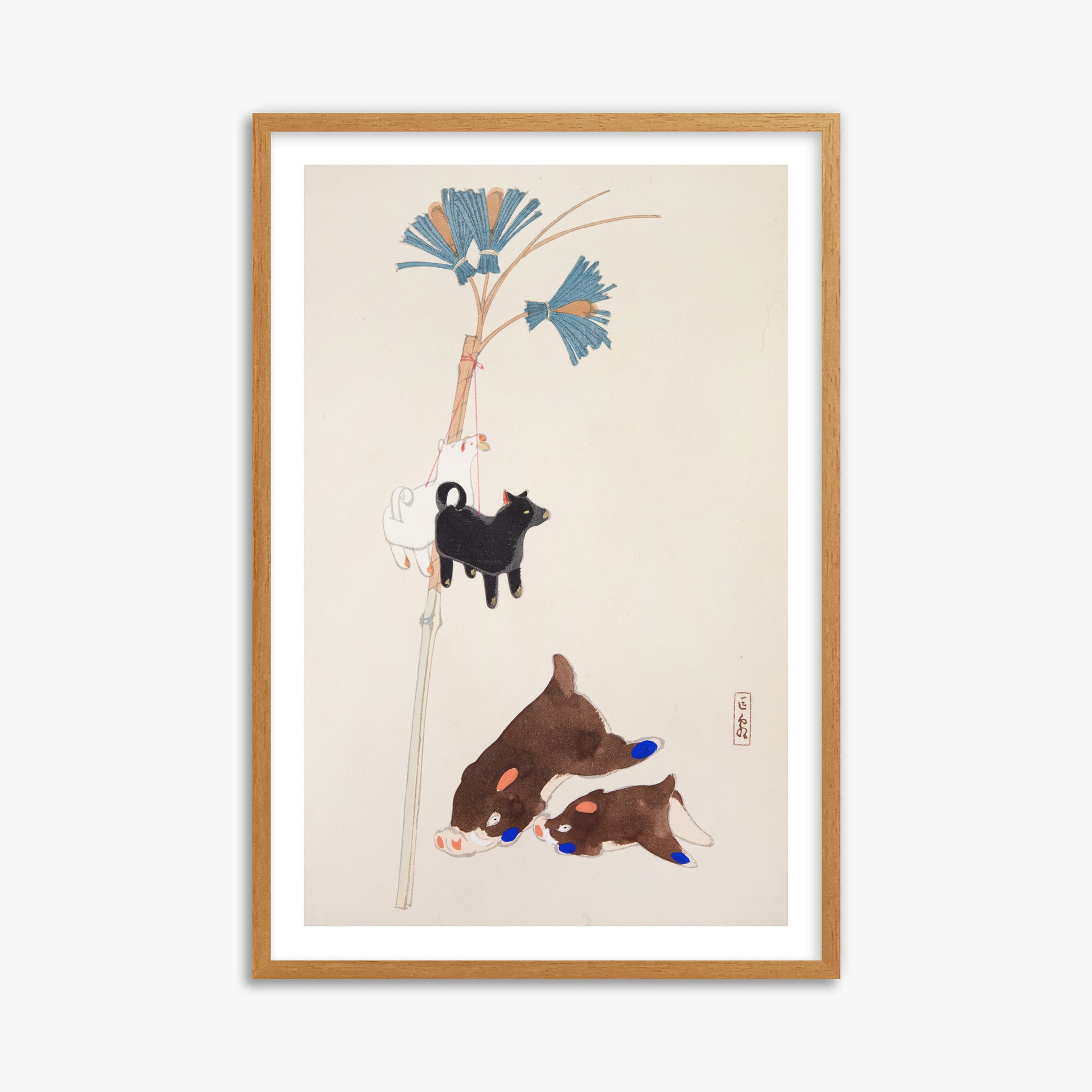 Kawasaki Kyosen: Kyosen’s Collected Illustrations of Japanese Toys Nr. 2 ("Japanese Festival Trinkets"), 61x91cm Framed Art Reproduction With Oak Frame