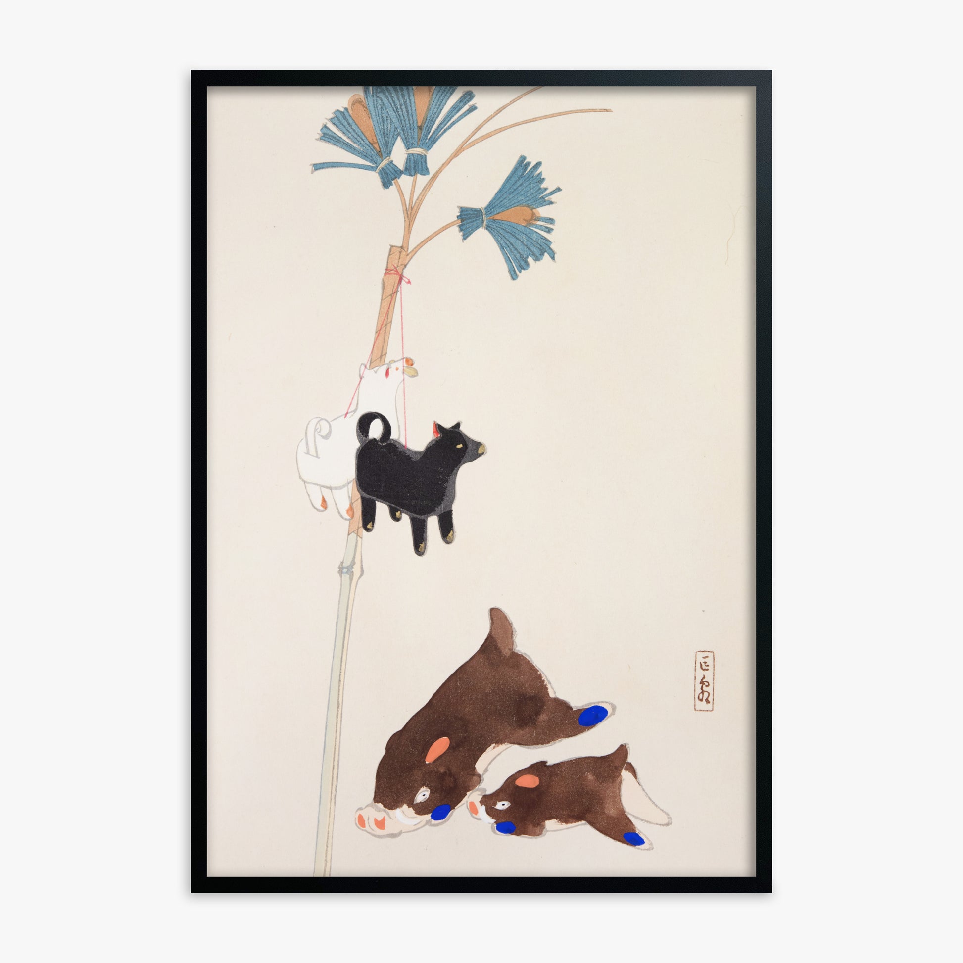 Kawasaki Kyosen: Kyosen’s Collected Illustrations of Japanese Toys Nr. 2 ("Japanese Festival Trinkets"), Black Framed Art Reproduction With Black Frame