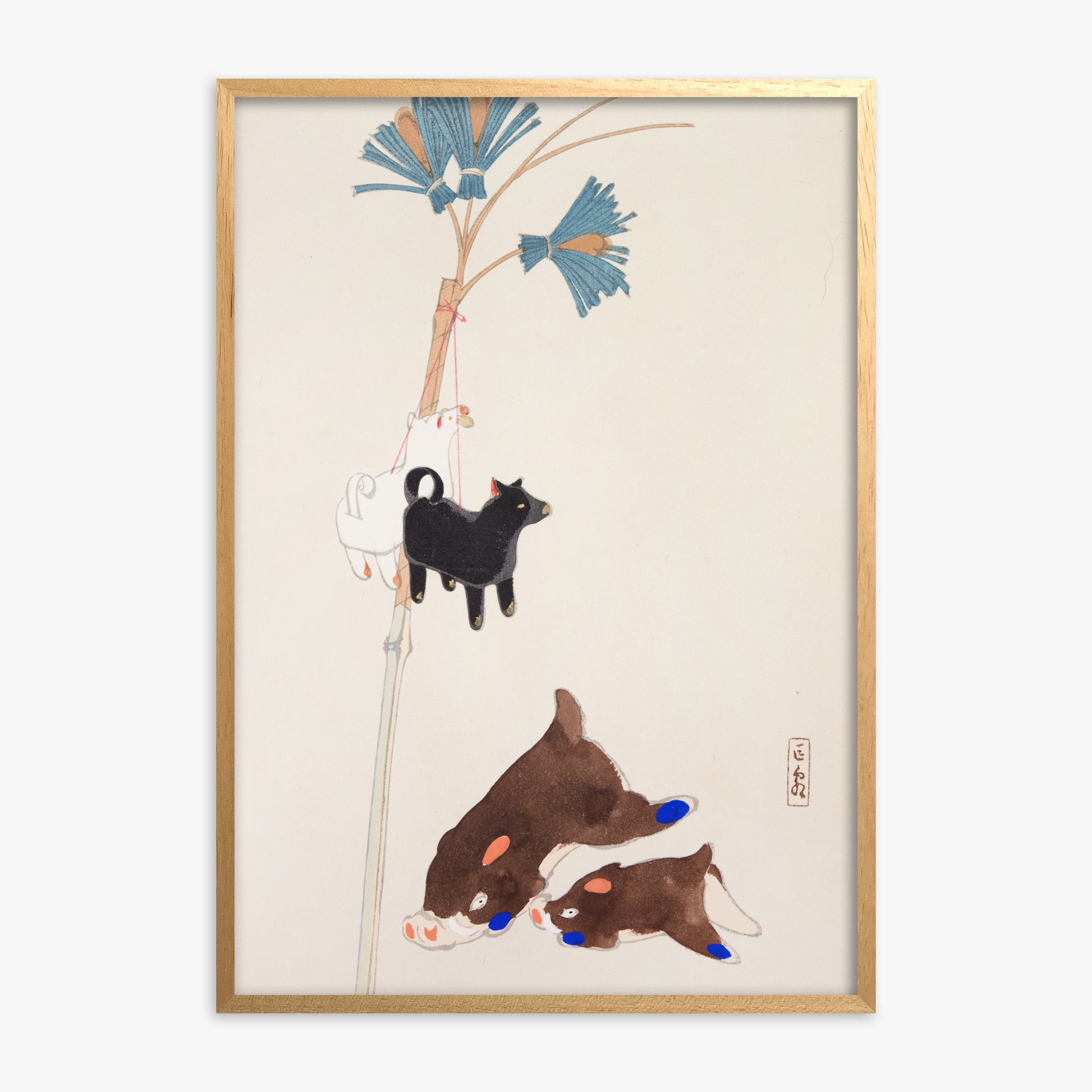 Kawasaki Kyosen: Kyosen’s Collected Illustrations of Japanese Toys Nr. 2 ("Japanese Festival Trinkets"), Oak Framed Art Reproduction With Oak Frame