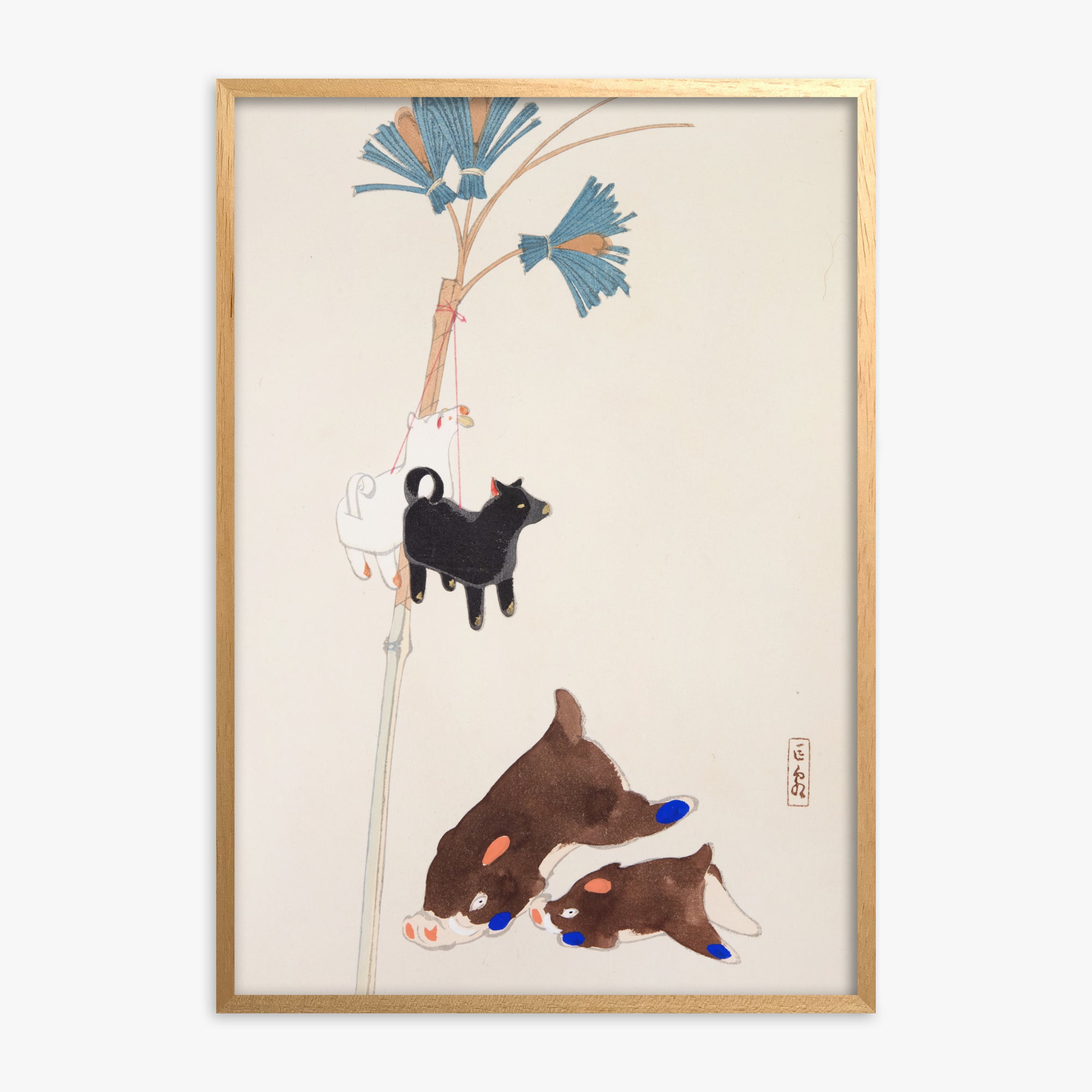 Kawasaki Kyosen: Kyosen’s Collected Illustrations of Japanese Toys Nr. 2 ("Japanese Festival Trinkets"), Oak Framed Art Reproduction With Oak Frame