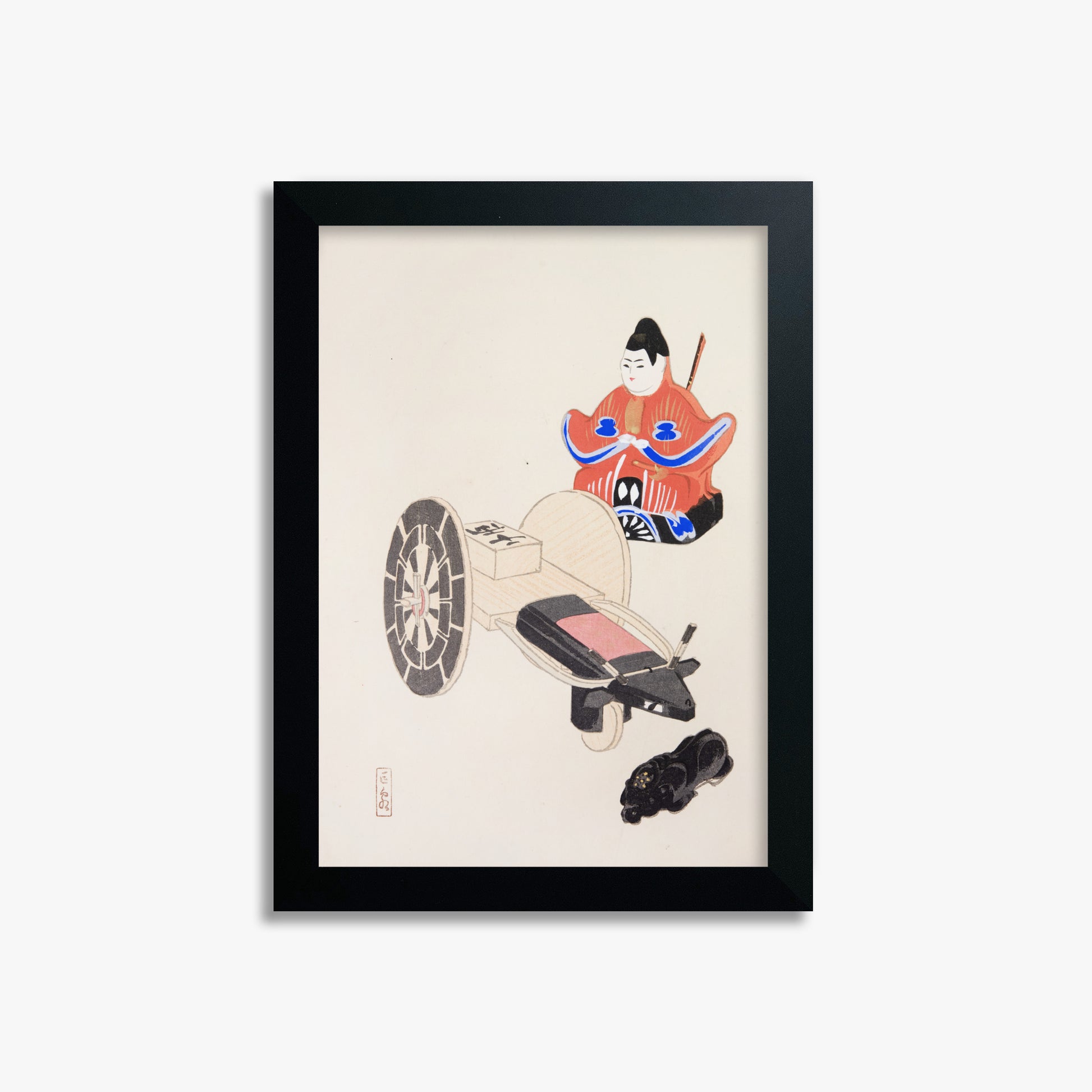 Kawasaki Kyosen: Kyosen’s Collected Illustrations of Japanese Toys Nr. 3 ("Ancient Toymaker"), 21x30cm Framed Art Reproduction With Black Frame