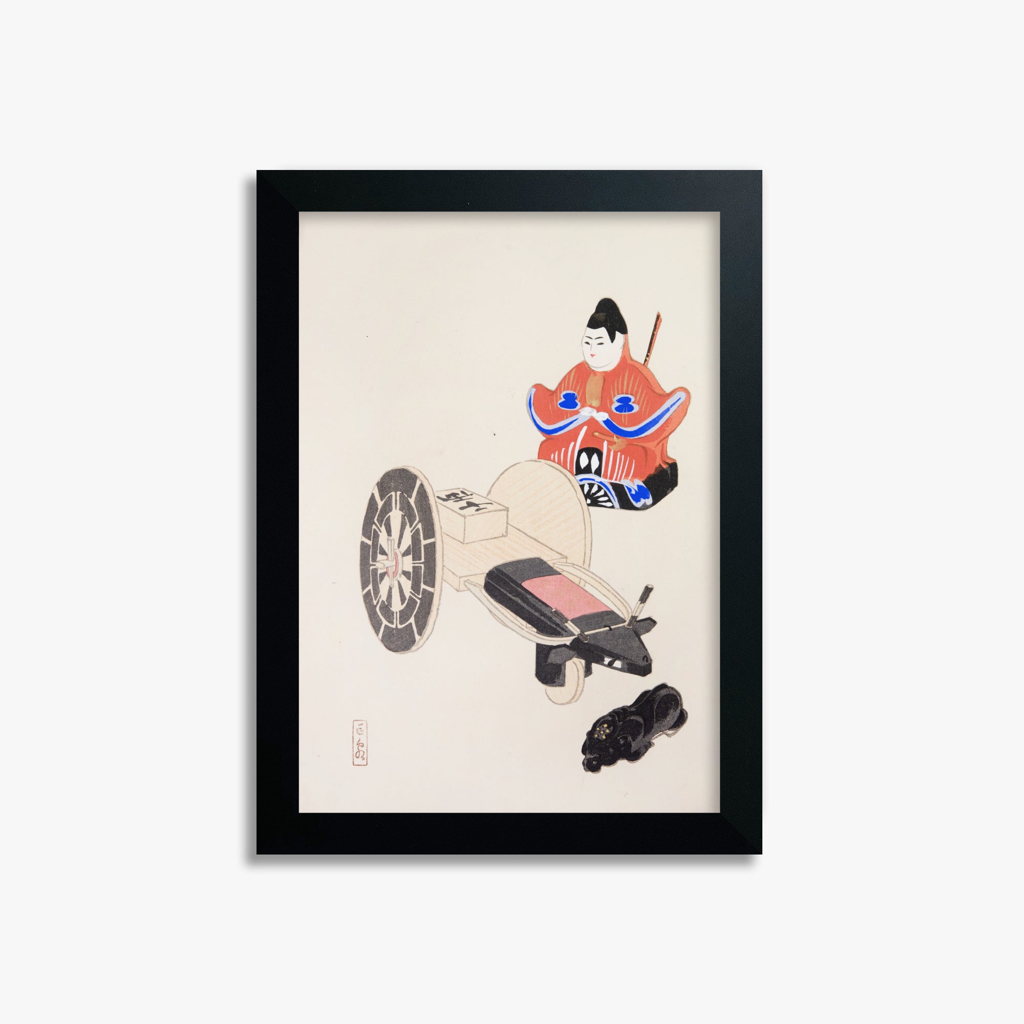 Kawasaki Kyosen: Kyosen’s Collected Illustrations of Japanese Toys Nr. 3 ("Ancient Toymaker"), 21x30cm Framed Art Reproduction With Black Frame