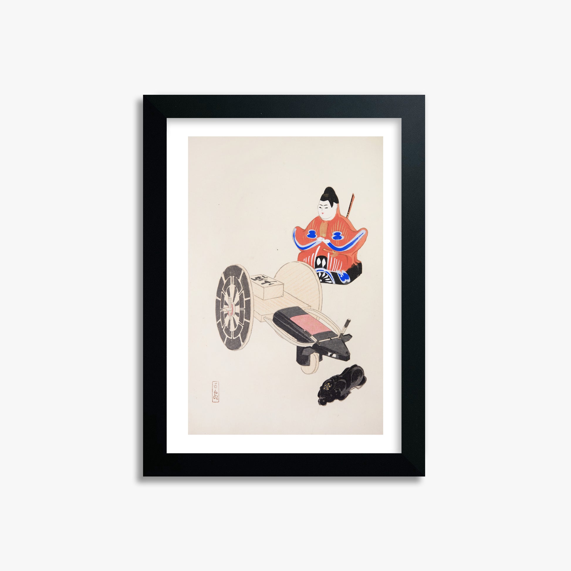Kawasaki Kyosen: Kyosen’s Collected Illustrations of Japanese Toys Nr. 3 ("Ancient Toymaker"), 21x30cm Framed Art Reproduction With Black Frame