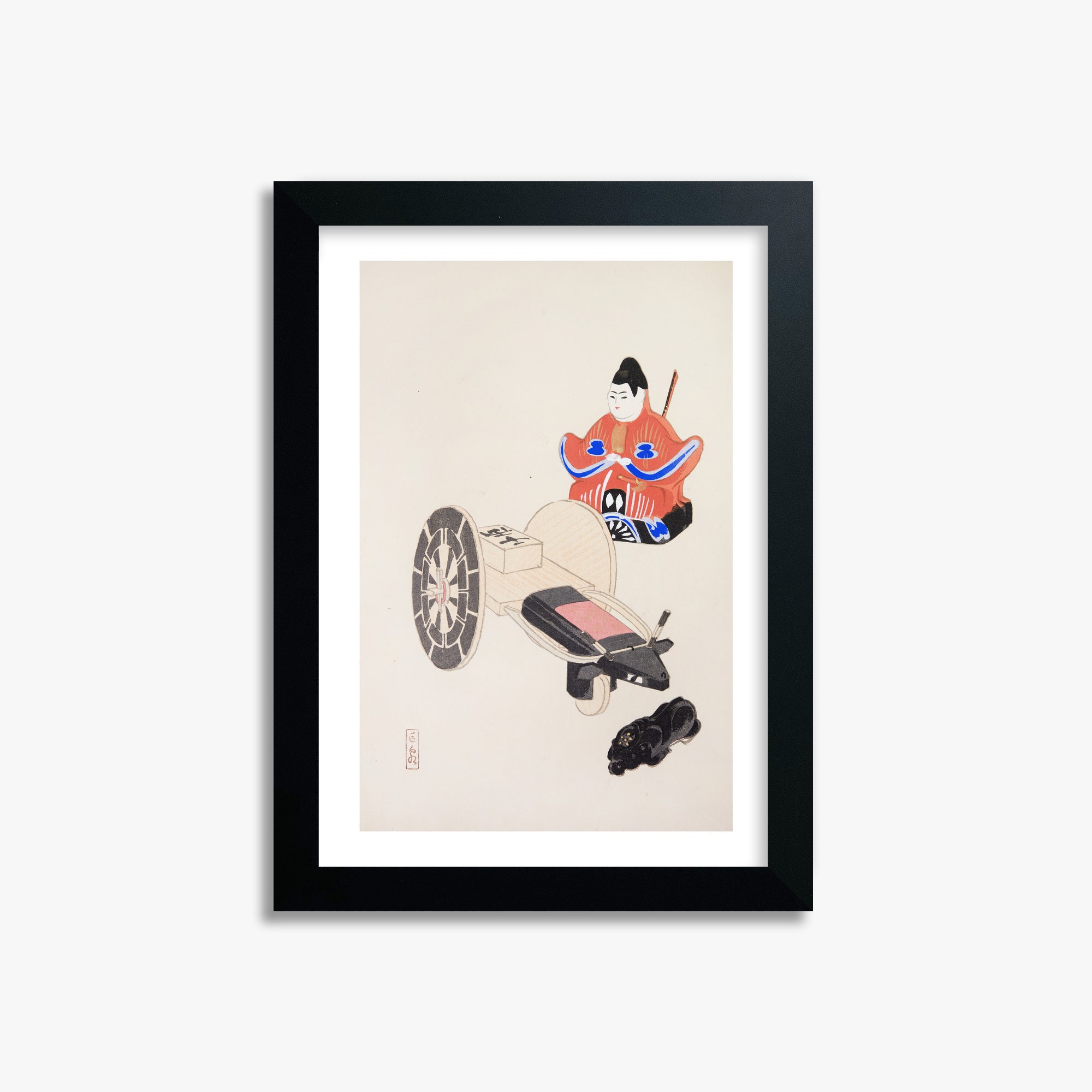 Kawasaki Kyosen: Kyosen’s Collected Illustrations of Japanese Toys Nr. 3 ("Ancient Toymaker"), 21x30cm Framed Art Reproduction With Black Frame