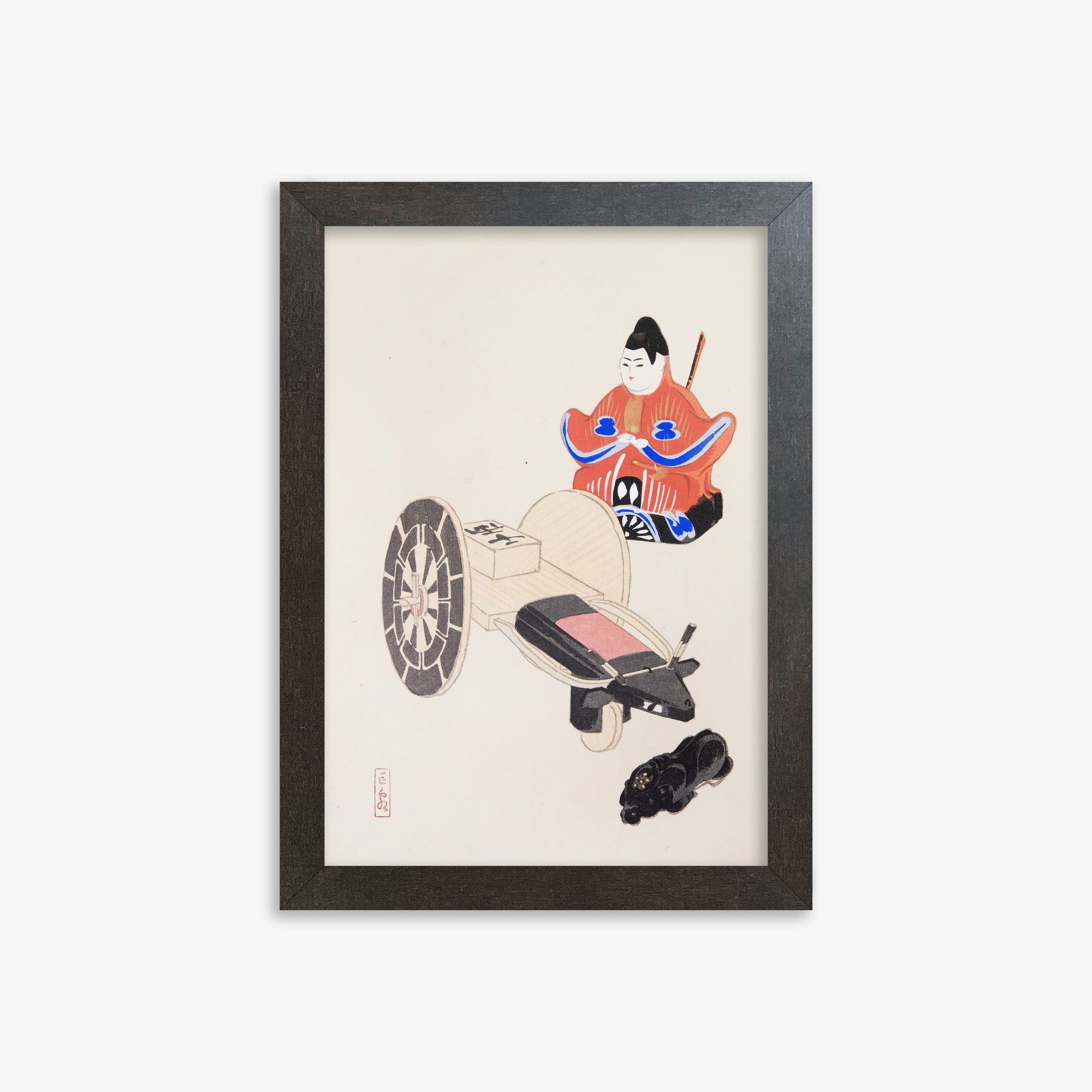 Kawasaki Kyosen: Kyosen’s Collected Illustrations of Japanese Toys Nr. 3 ("Ancient Toymaker"), 21x30cm Framed Art Reproduction With Espresso Frame