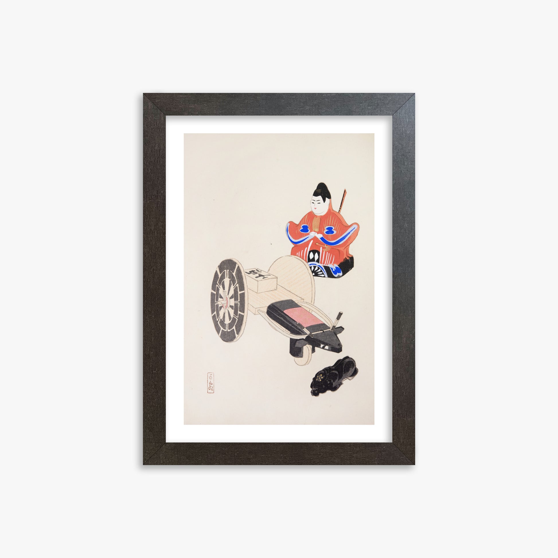Kawasaki Kyosen: Kyosen’s Collected Illustrations of Japanese Toys Nr. 3 ("Ancient Toymaker"), 21x30cm Framed Art Reproduction With Espresso Frame