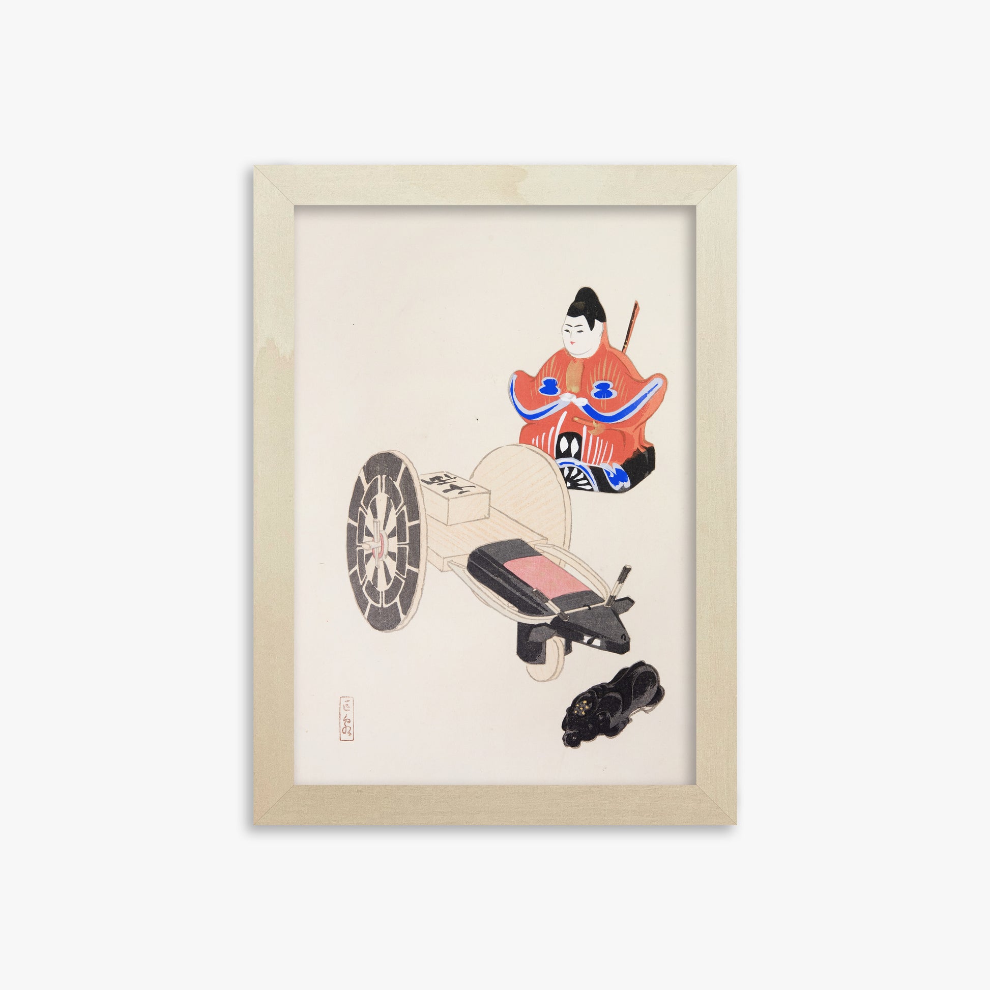 Kawasaki Kyosen: Kyosen’s Collected Illustrations of Japanese Toys Nr. 3 ("Ancient Toymaker"), 21x30cm Framed Art Reproduction With Lime Wood Frame