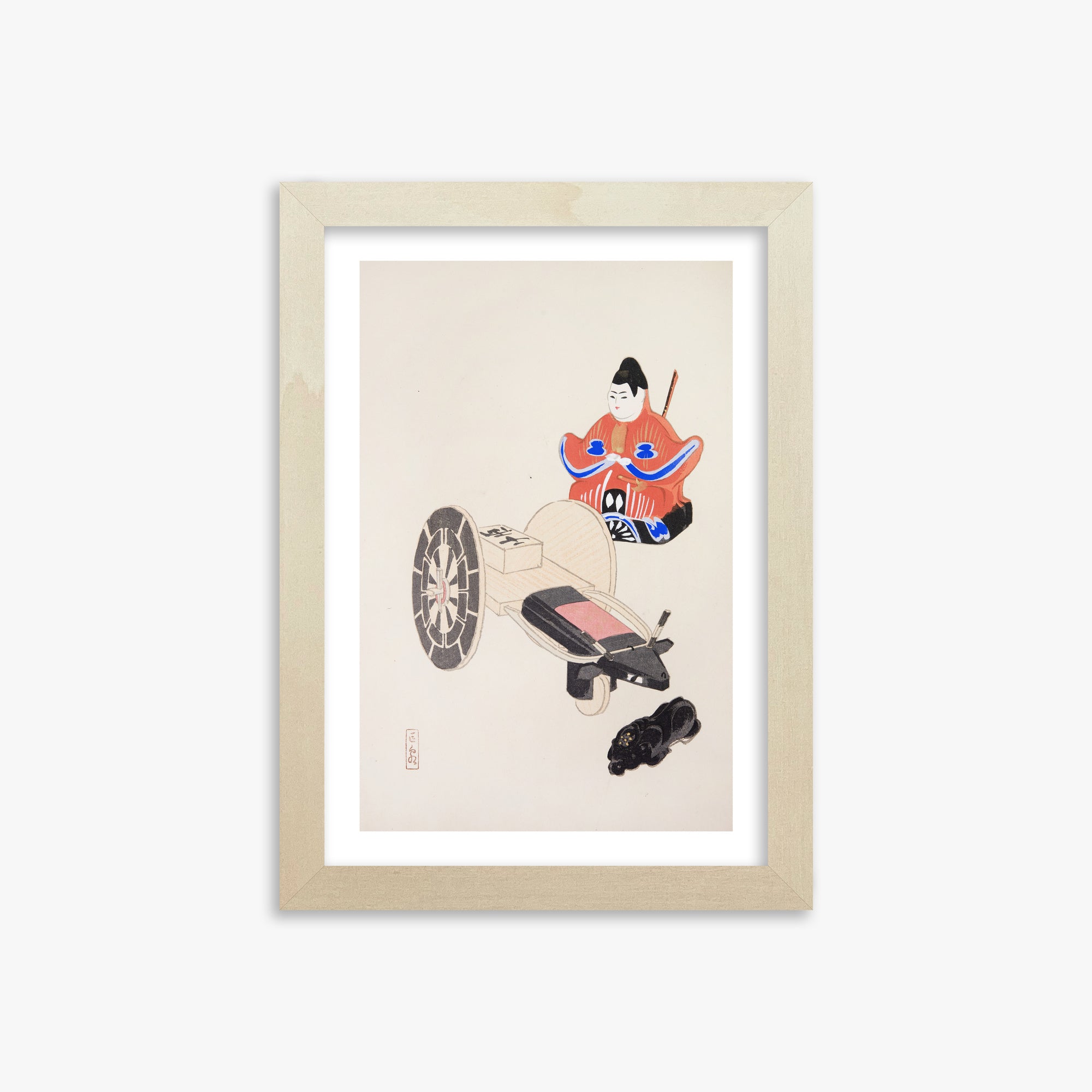 Kawasaki Kyosen: Kyosen’s Collected Illustrations of Japanese Toys Nr. 3 ("Ancient Toymaker"), 21x30cm Framed Art Reproduction With Lime Wood Frame