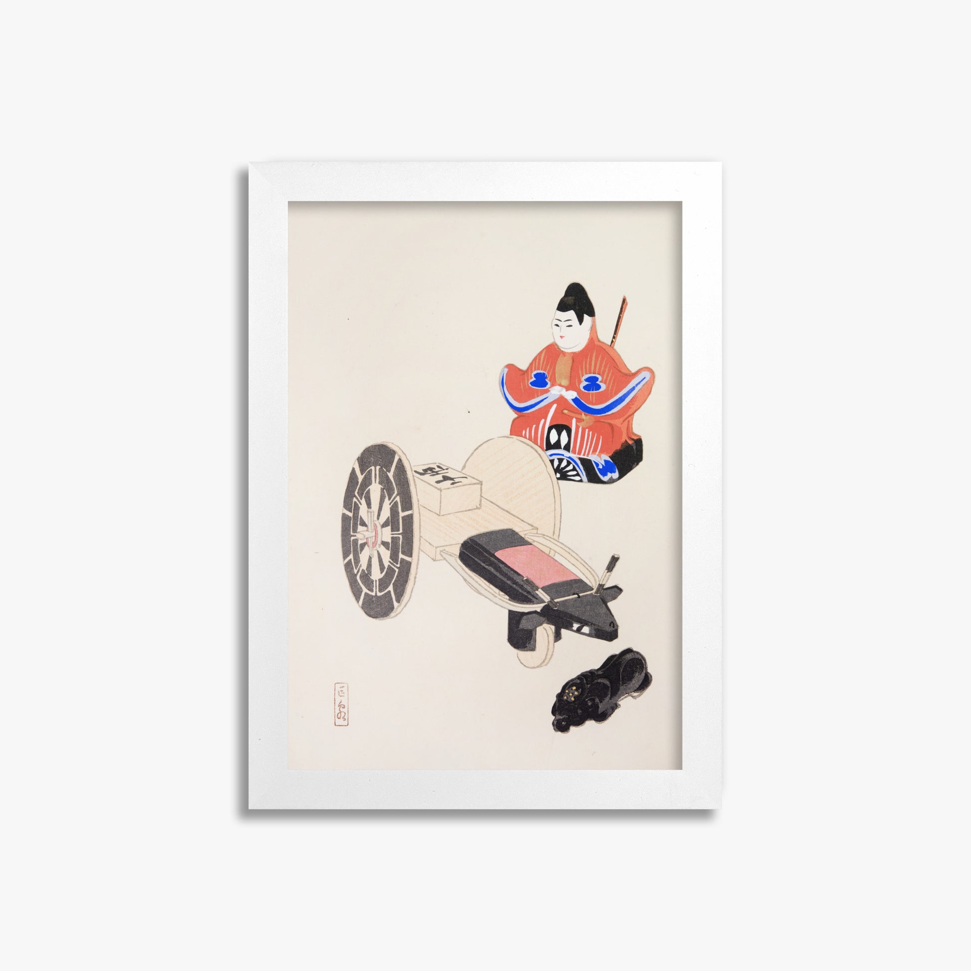 Kawasaki Kyosen: Kyosen’s Collected Illustrations of Japanese Toys Nr. 3 ("Ancient Toymaker"), 21x30cm Framed Art Reproduction With White Frame