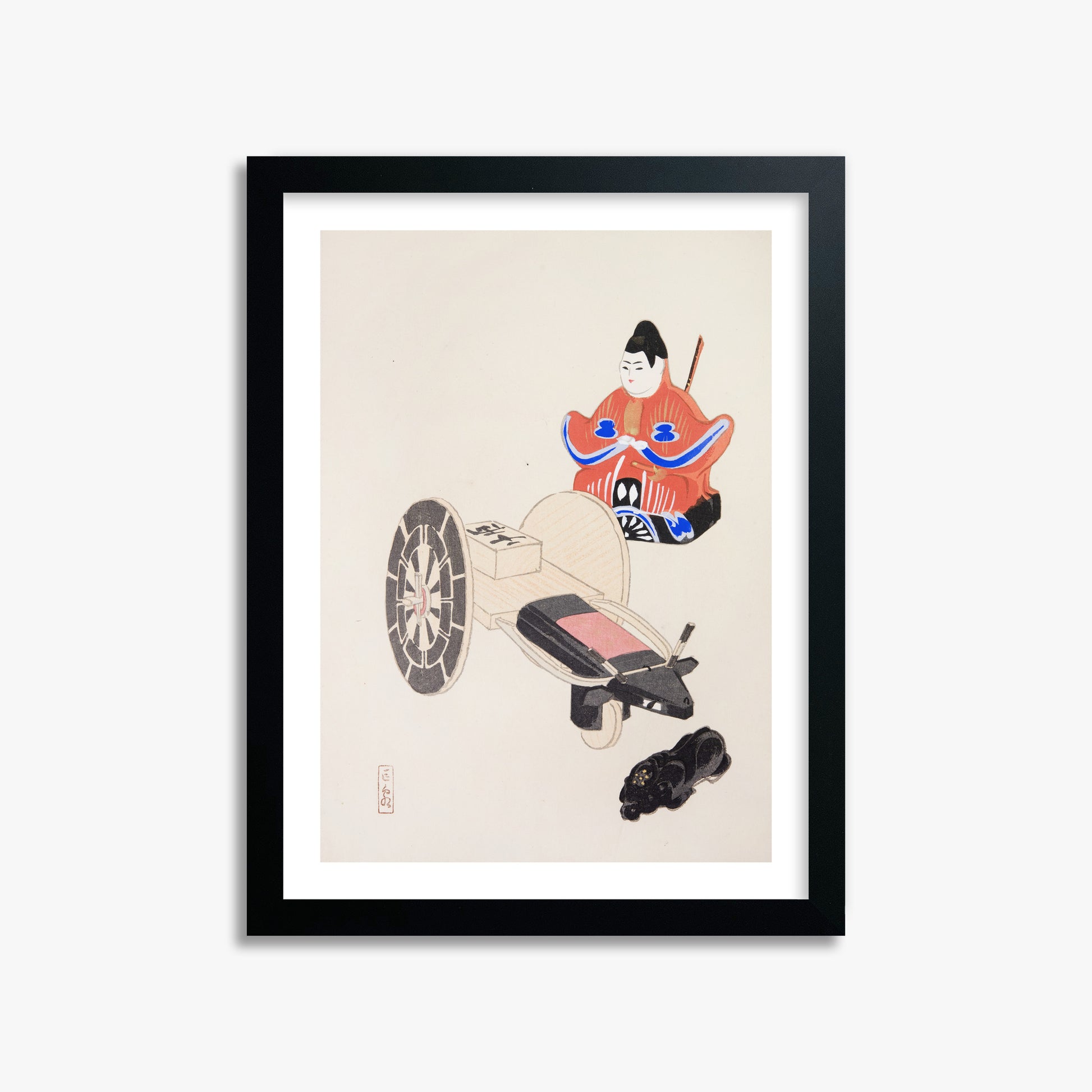 Kawasaki Kyosen: Kyosen’s Collected Illustrations of Japanese Toys Nr. 3 ("Ancient Toymaker"), 30x40cm Framed Art Reproduction With Black Frame