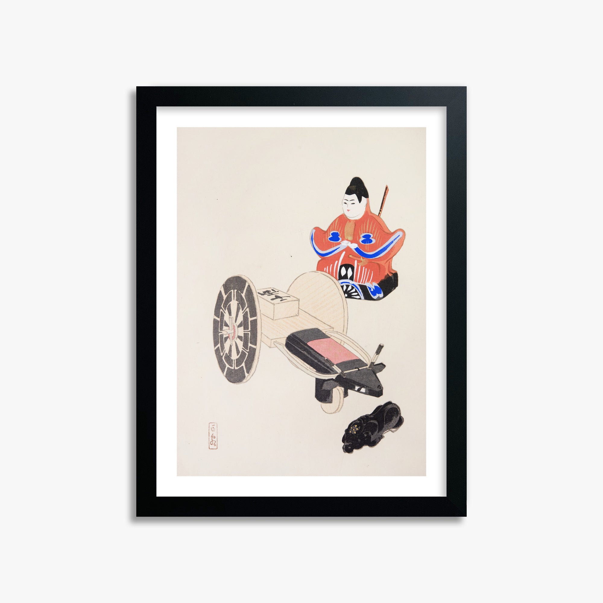 Kawasaki Kyosen: Kyosen’s Collected Illustrations of Japanese Toys Nr. 3 ("Ancient Toymaker"), 30x40cm Framed Art Reproduction With Black Frame