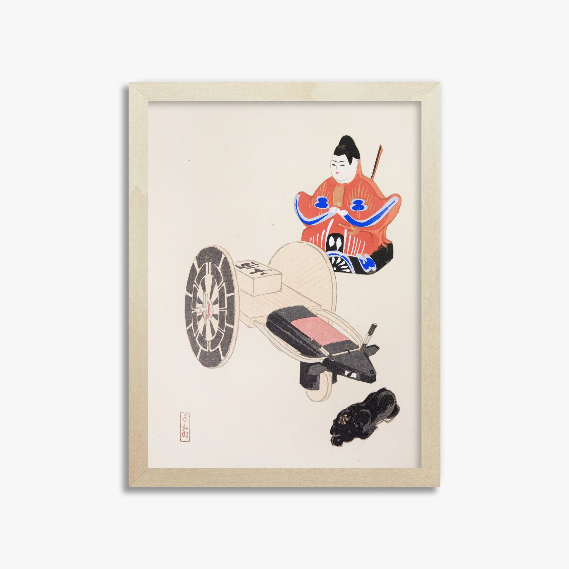 Kawasaki Kyosen: Kyosen’s Collected Illustrations of Japanese Toys Nr. 3 ("Ancient Toymaker"), 30x40cm Framed Art Reproduction With Lime Wood Frame