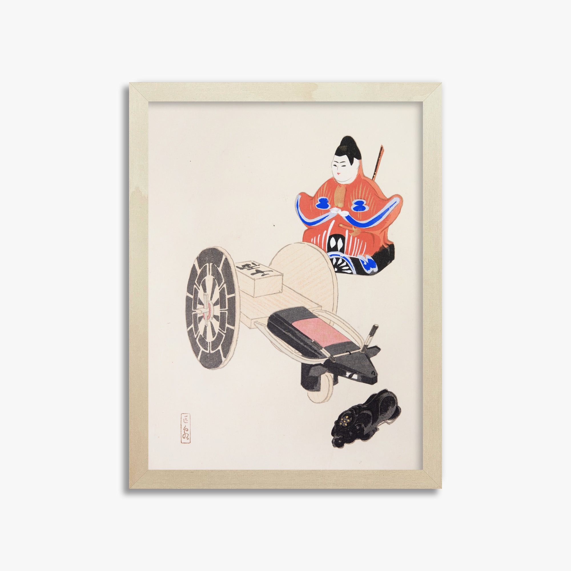 Kawasaki Kyosen: Kyosen’s Collected Illustrations of Japanese Toys Nr. 3 ("Ancient Toymaker"), 30x40cm Framed Art Reproduction With Lime Wood Frame
