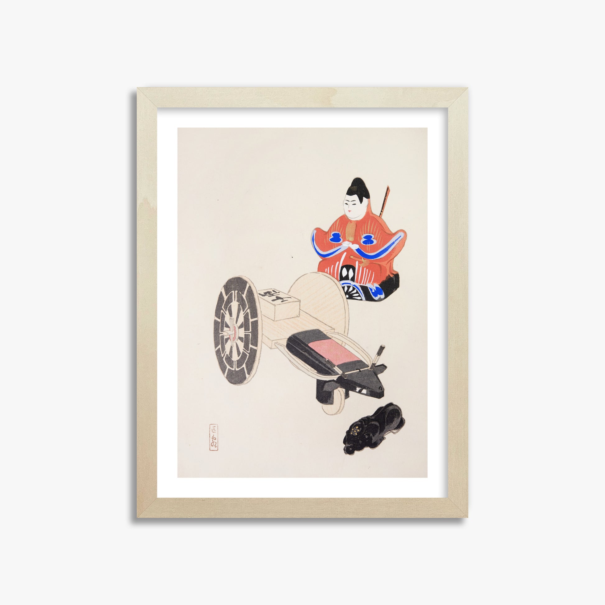 Kawasaki Kyosen: Kyosen’s Collected Illustrations of Japanese Toys Nr. 3 ("Ancient Toymaker"), 30x40cm Framed Art Reproduction With Lime Wood Frame