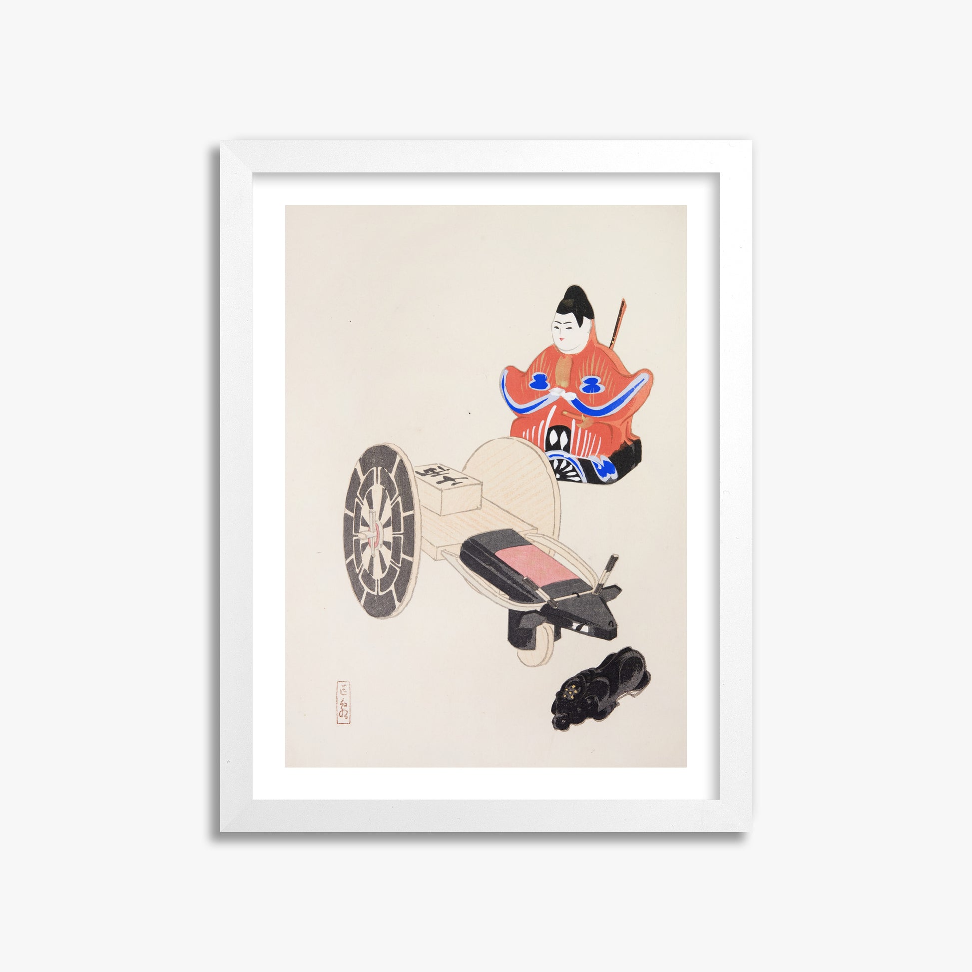 Kawasaki Kyosen: Kyosen’s Collected Illustrations of Japanese Toys Nr. 3 ("Ancient Toymaker"), 30x40cm Framed Art Reproduction With White Frame