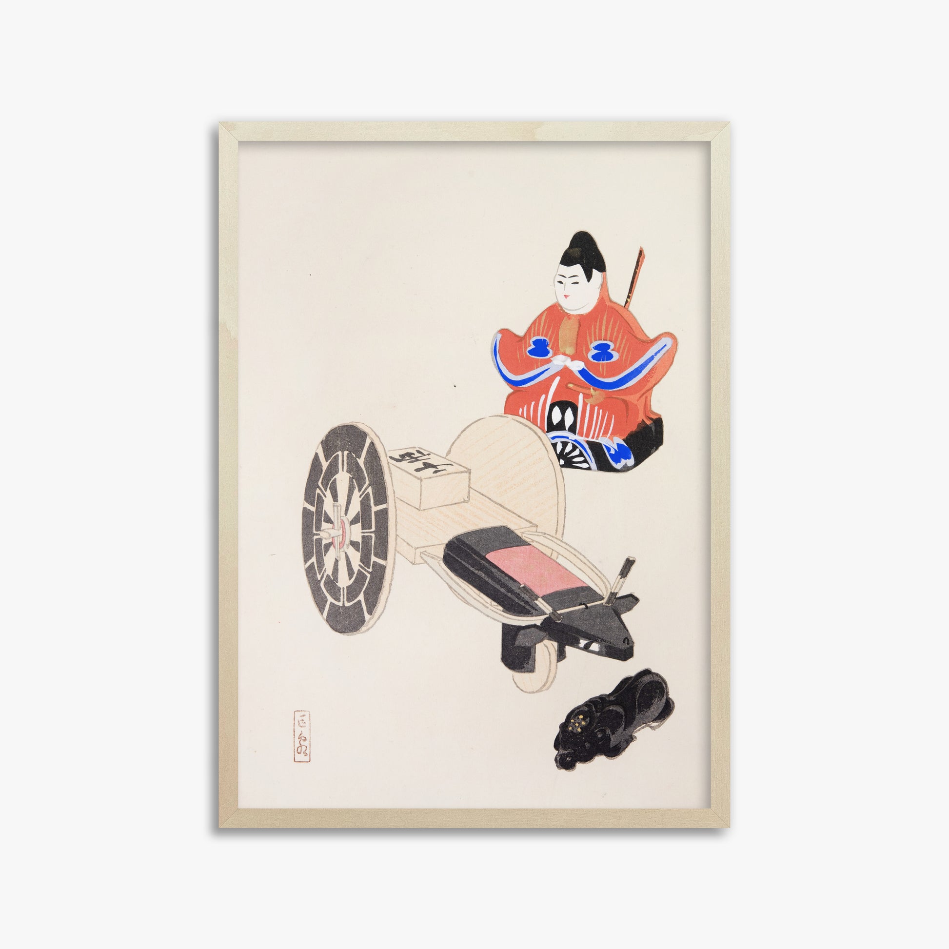 Kawasaki Kyosen: Kyosen’s Collected Illustrations of Japanese Toys Nr. 3 ("Ancient Toymaker"), 50x70cm Framed Art Reproduction With Lime Wood Frame