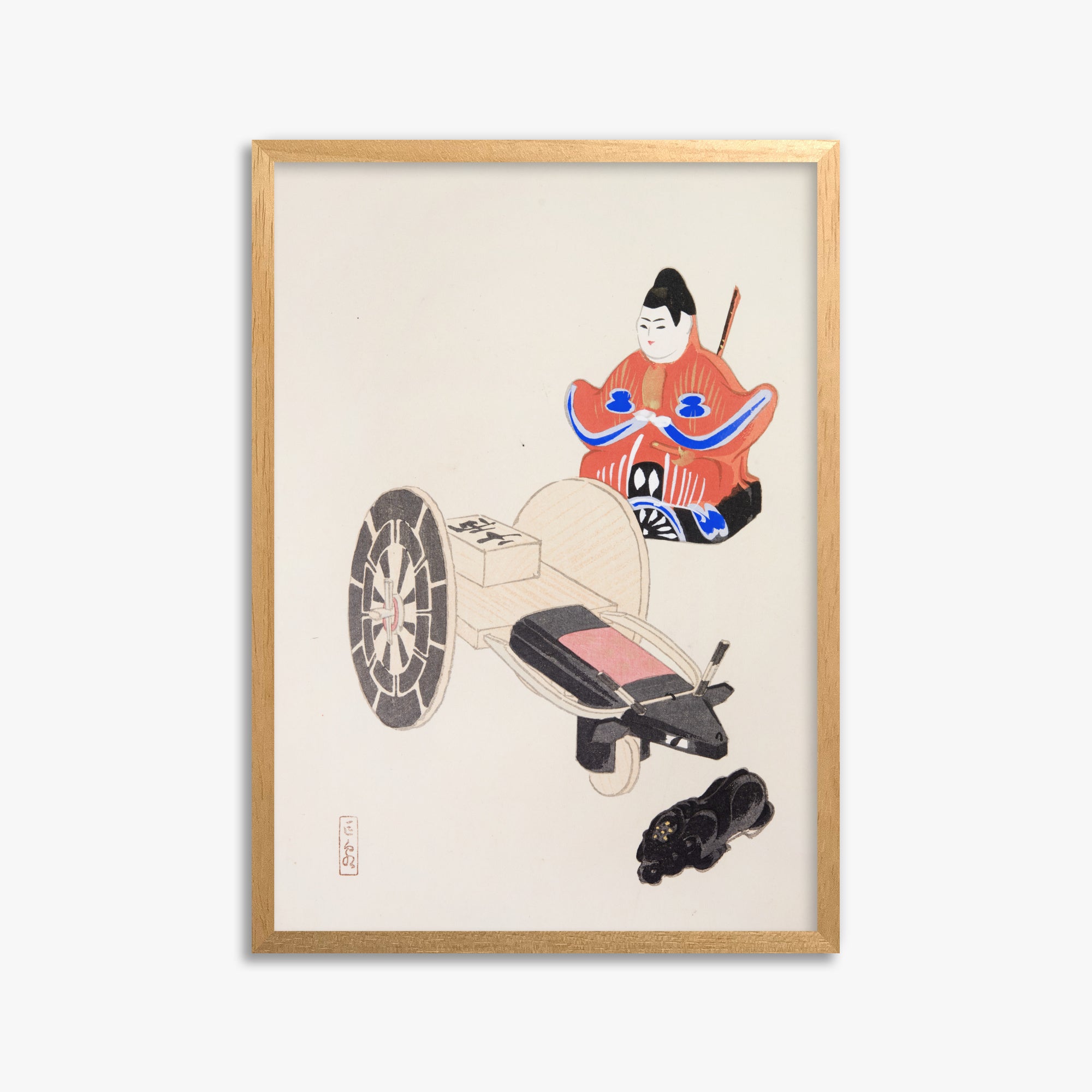 Kawasaki Kyosen: Kyosen’s Collected Illustrations of Japanese Toys Nr. 3 ("Ancient Toymaker"), 50x70cm Framed Art Reproduction With Oak Frame