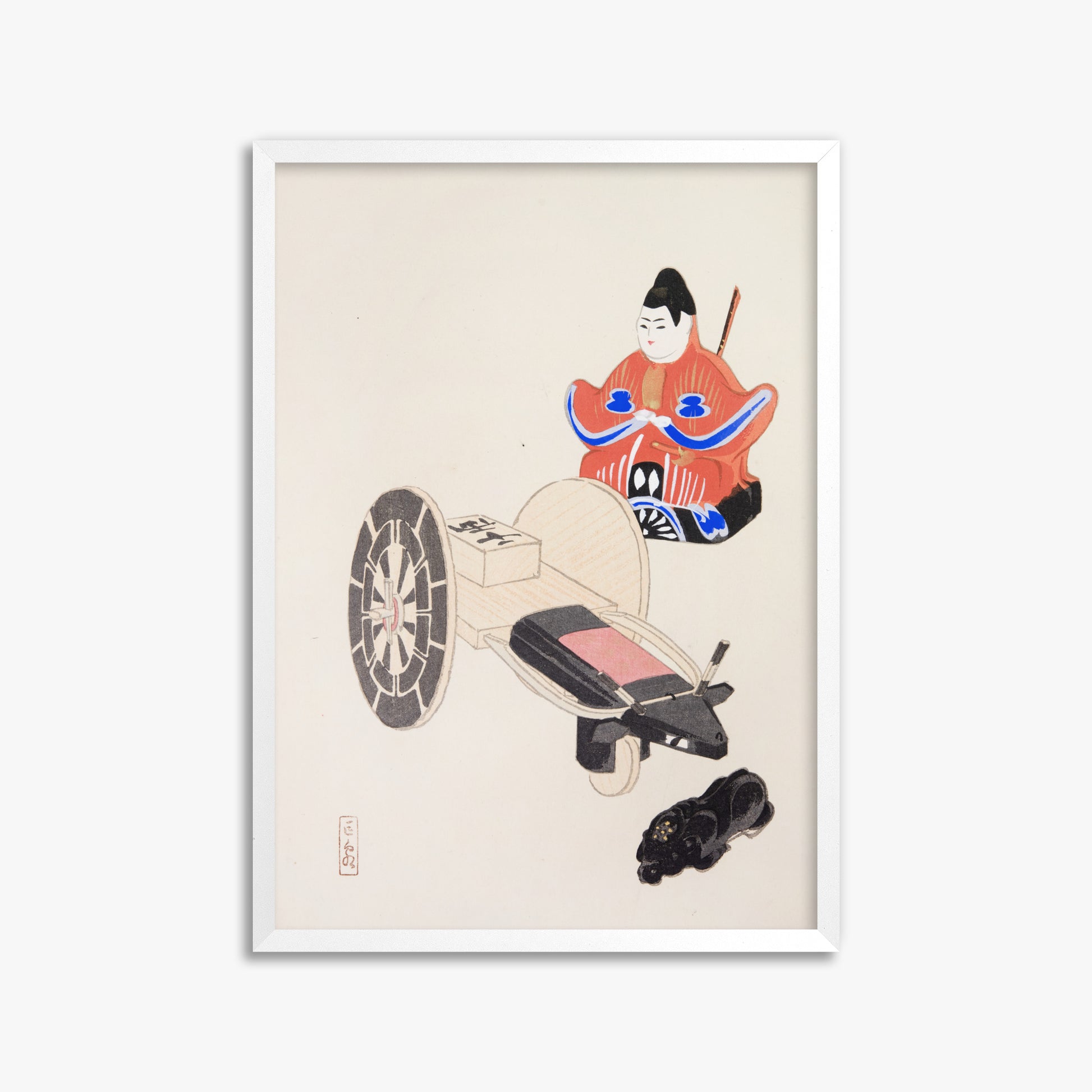 Kawasaki Kyosen: Kyosen’s Collected Illustrations of Japanese Toys Nr. 3 ("Ancient Toymaker"), 50x70cm Framed Art Reproduction With White Frame