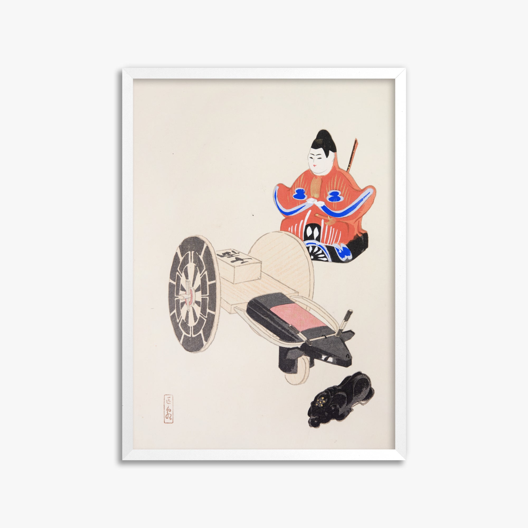 Kawasaki Kyosen: Kyosen’s Collected Illustrations of Japanese Toys Nr. 3 ("Ancient Toymaker"), 50x70cm Framed Art Reproduction With White Frame