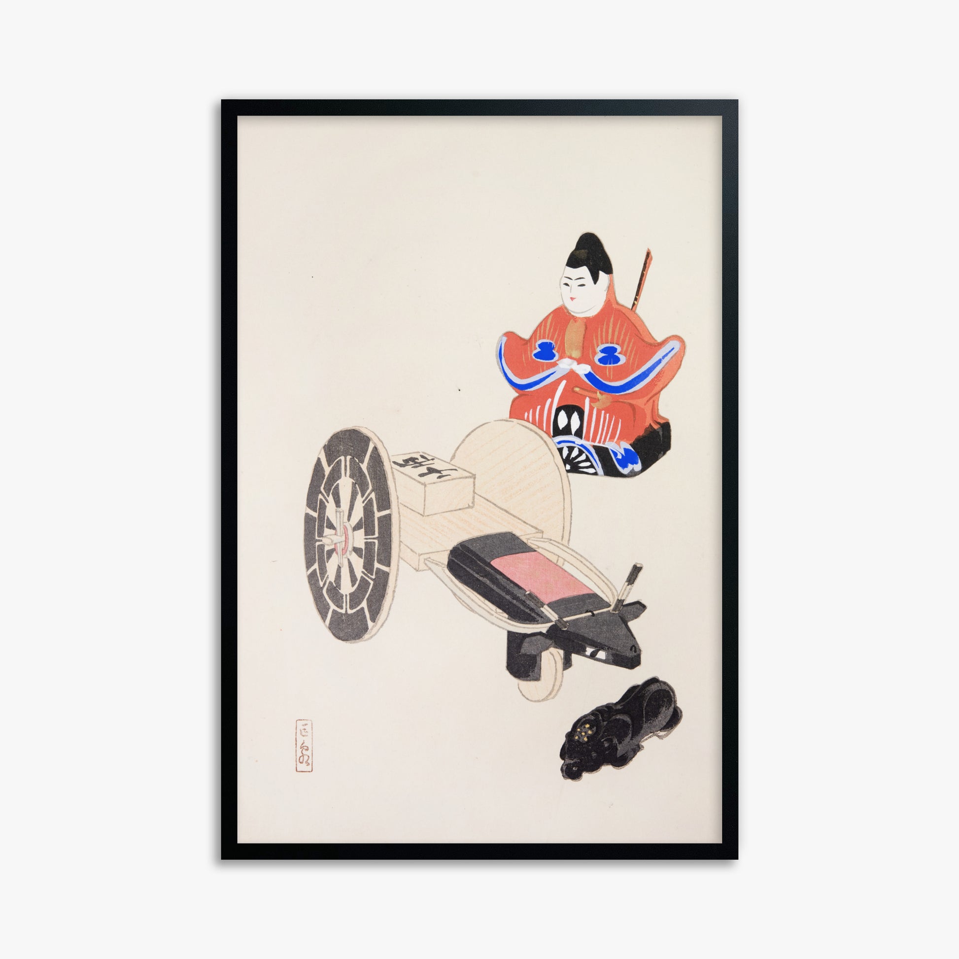 Kawasaki Kyosen: Kyosen’s Collected Illustrations of Japanese Toys Nr. 3 ("Ancient Toymaker"), 61x91cm Framed Art Reproduction With Black Frame