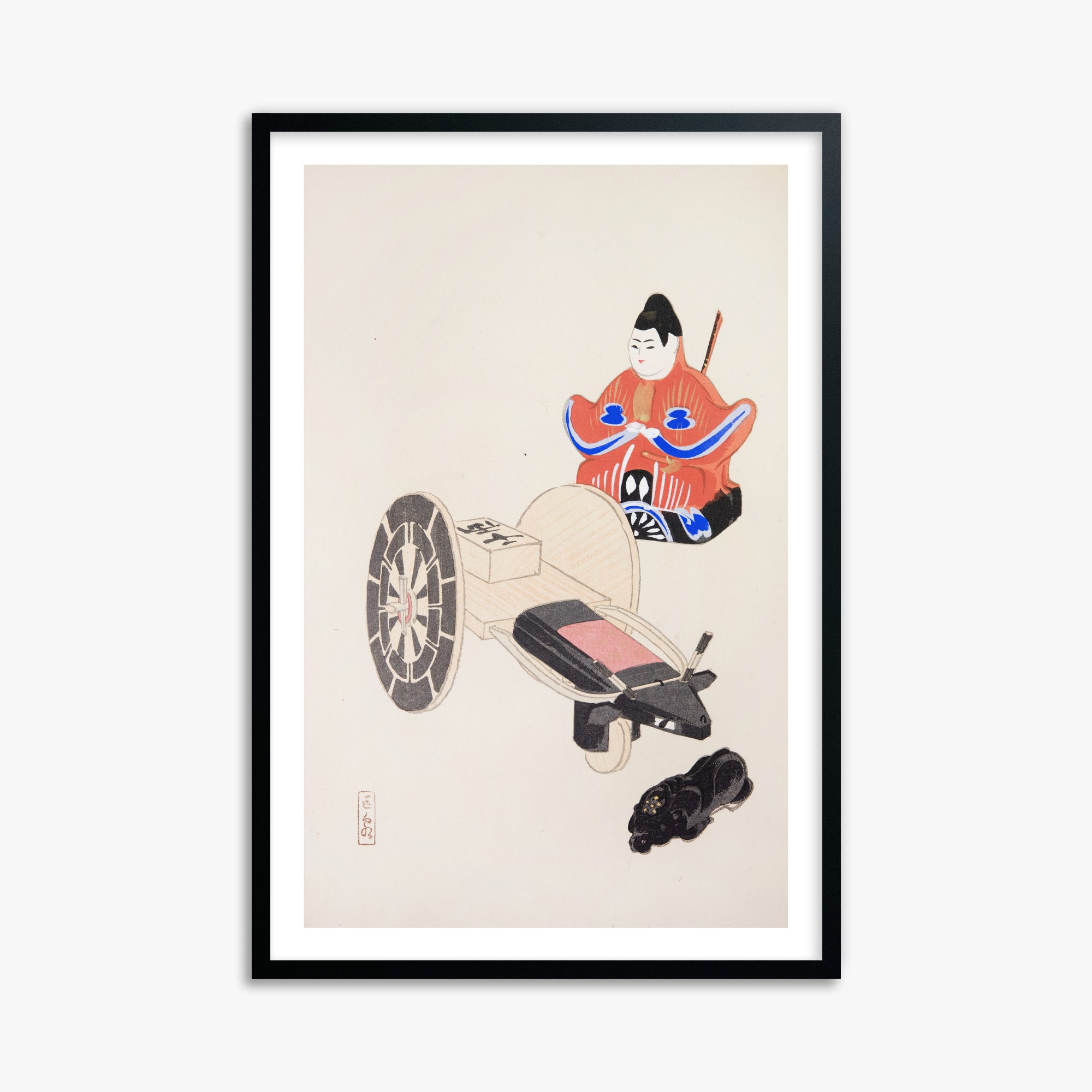 Kawasaki Kyosen: Kyosen’s Collected Illustrations of Japanese Toys Nr. 3 ("Ancient Toymaker"), 61x91cm Framed Art Reproduction With Black Frame
