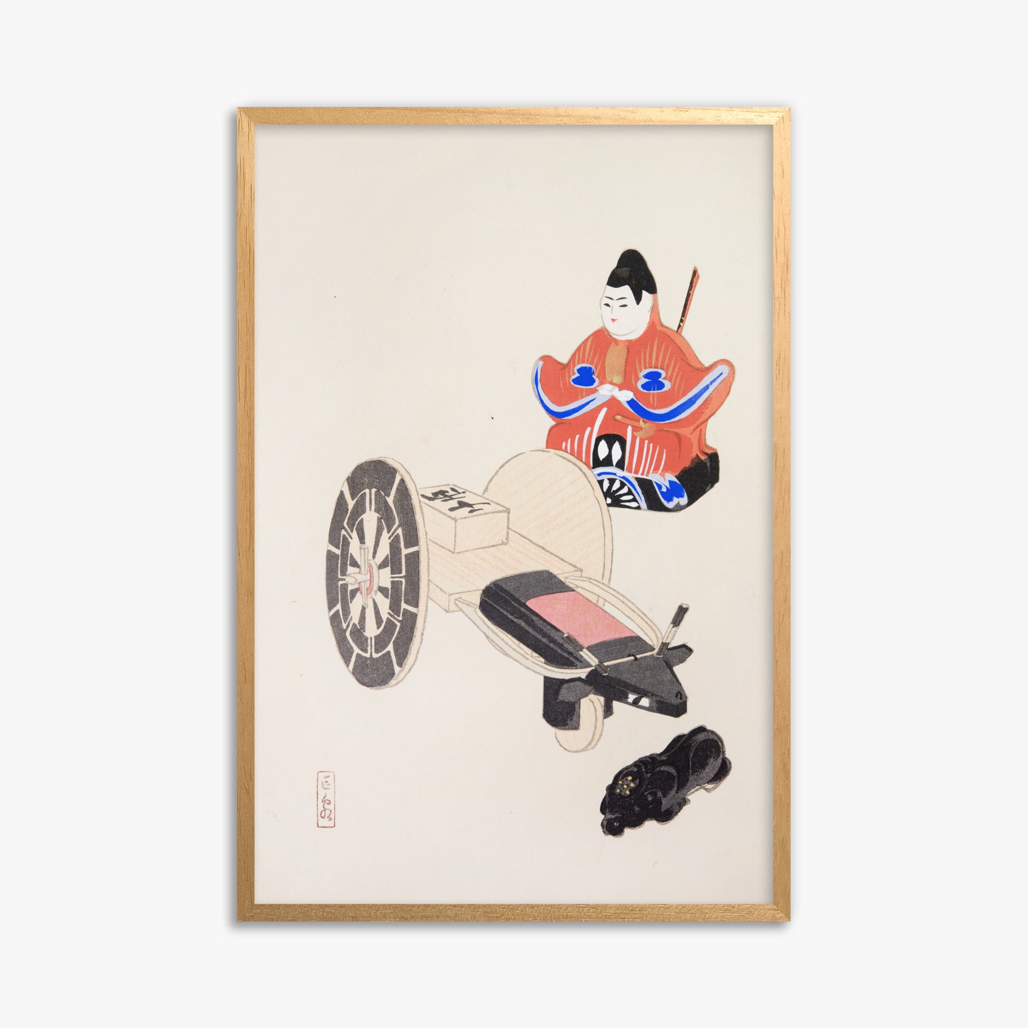 Kawasaki Kyosen: Kyosen’s Collected Illustrations of Japanese Toys Nr. 3 ("Ancient Toymaker"), 61x91cm Framed Art Reproduction With Oak Frame