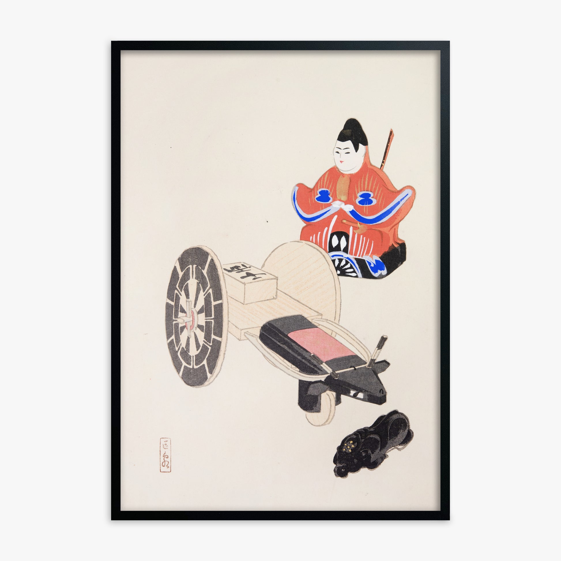 Kawasaki Kyosen: Kyosen’s Collected Illustrations of Japanese Toys Nr. 3 ("Ancient Toymaker"), Black Framed Art Reproduction With Black Frame