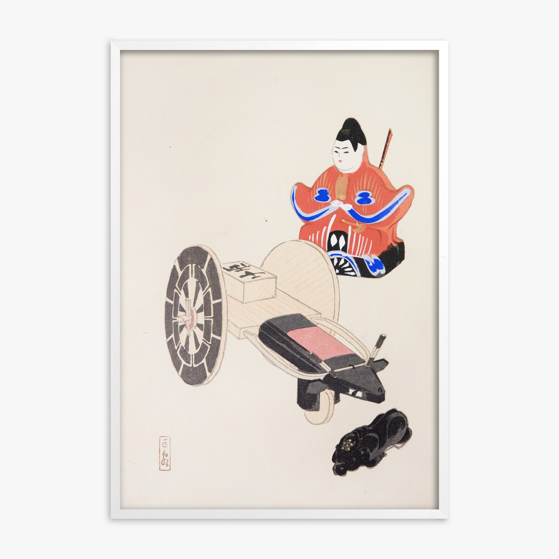 Kawasaki Kyosen: Kyosen’s Collected Illustrations of Japanese Toys Nr. 3 ("Ancient Toymaker"), White Framed Art Reproduction With White Frame