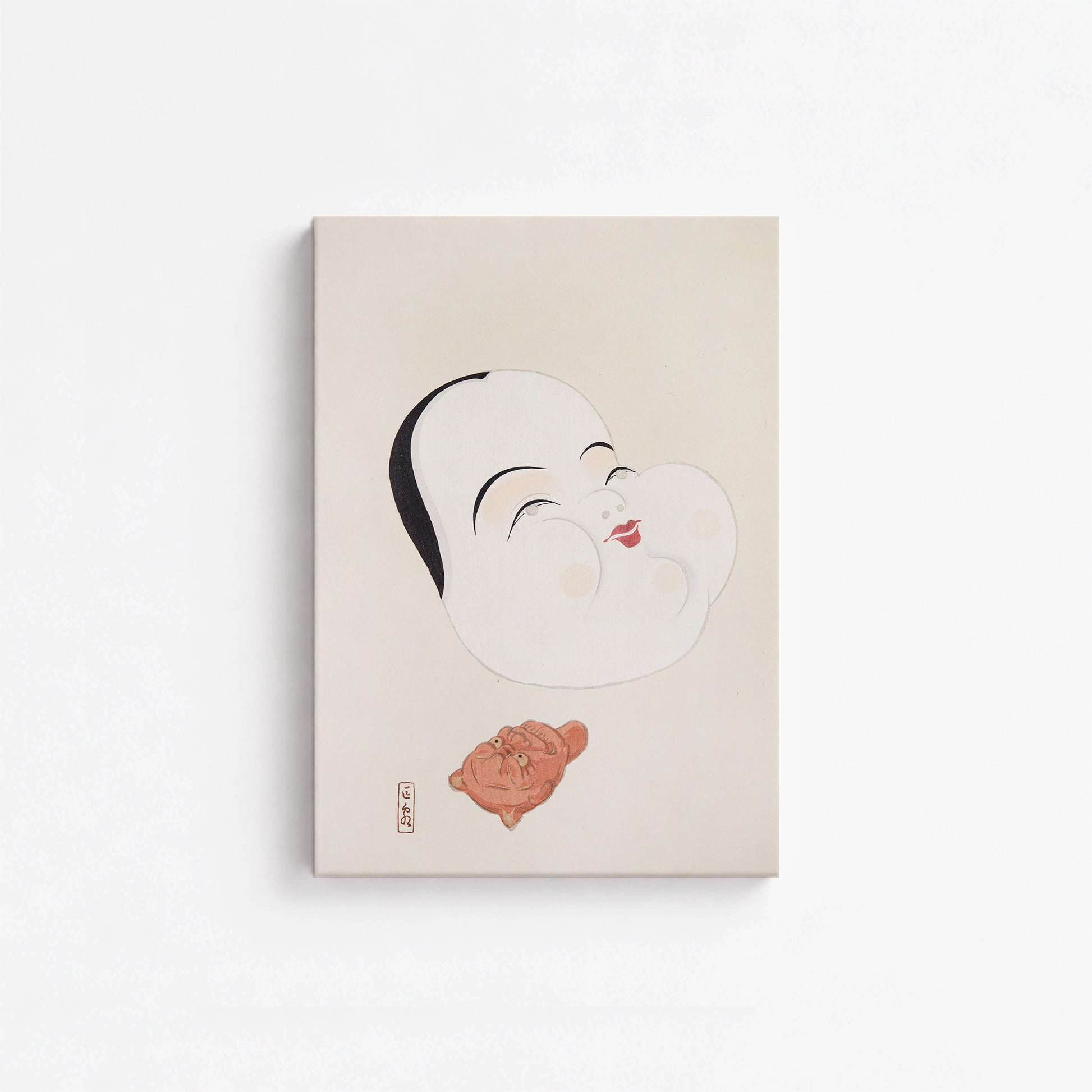 Kawasaki Kyosen: Kyosen’s Collected Illustrations of Japanese Toys Nr. 4 ("Joyful Spirit Mask"), 21x30cm Satin Canvas Art Reproduction