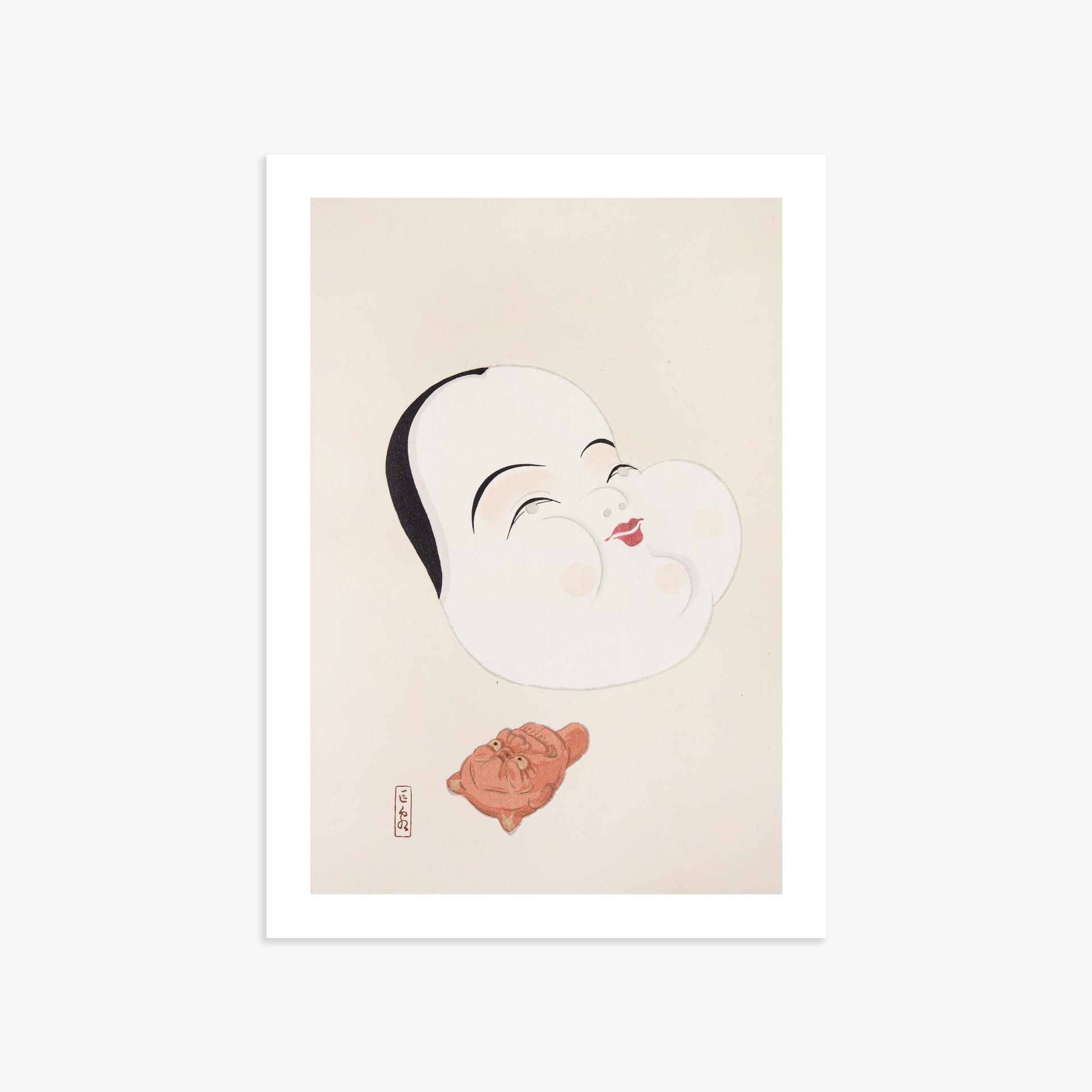 Kawasaki Kyosen: Kyosen’s Collected Illustrations of Japanese Toys Nr. 4 ("Joyful Spirit Mask"), 50x70cm Art Reproduction Unframed