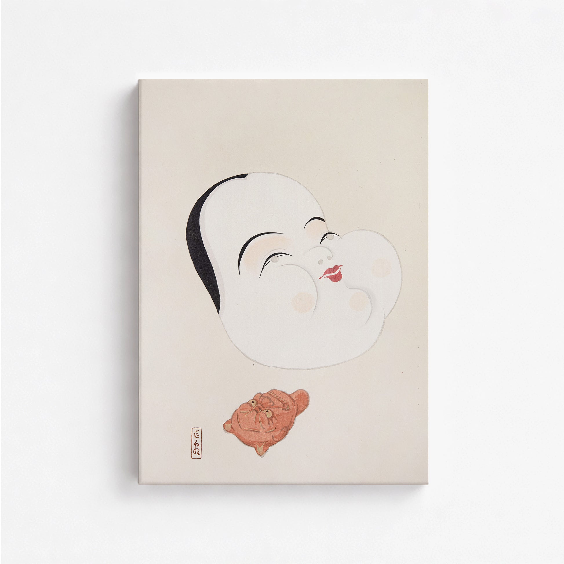 Kawasaki Kyosen: Kyosen’s Collected Illustrations of Japanese Toys Nr. 4 ("Joyful Spirit Mask"), 50x70cm Satin Canvas Art Reproduction