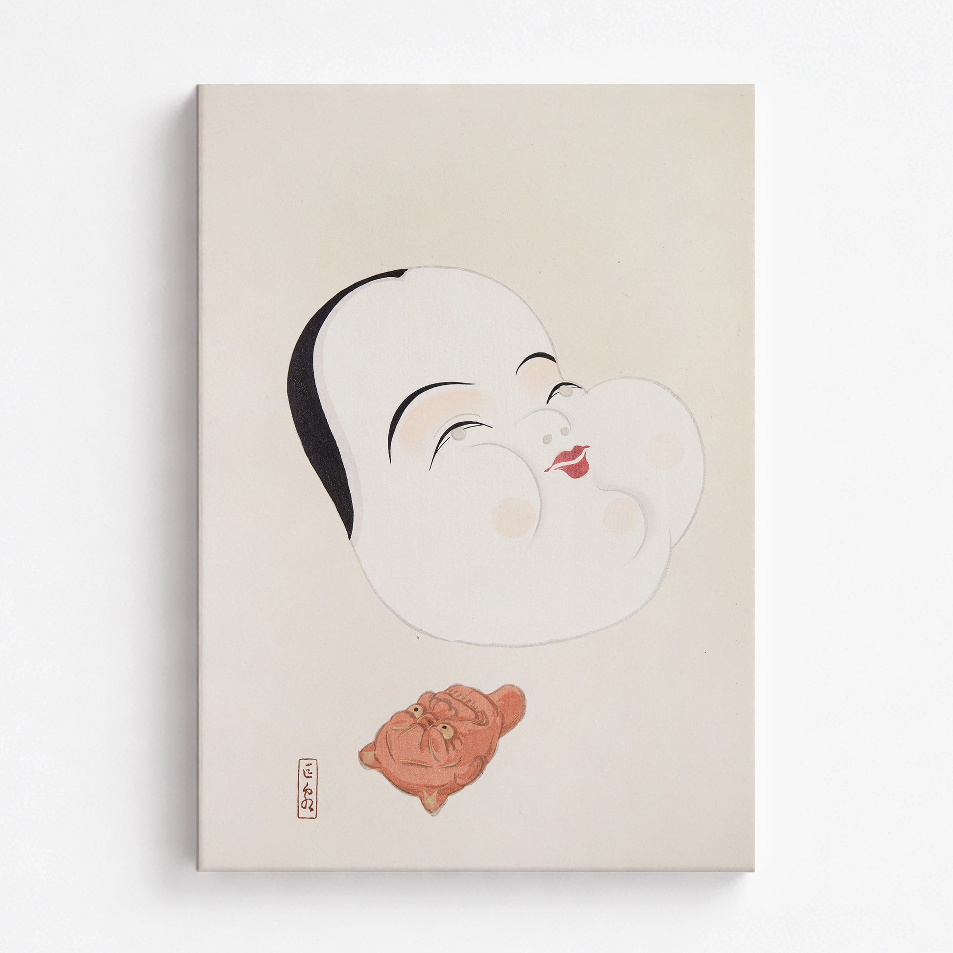 Kawasaki Kyosen: Kyosen’s Collected Illustrations of Japanese Toys Nr. 4 ("Joyful Spirit Mask"), 70x100cm Satin Canvas Art Reproduction
