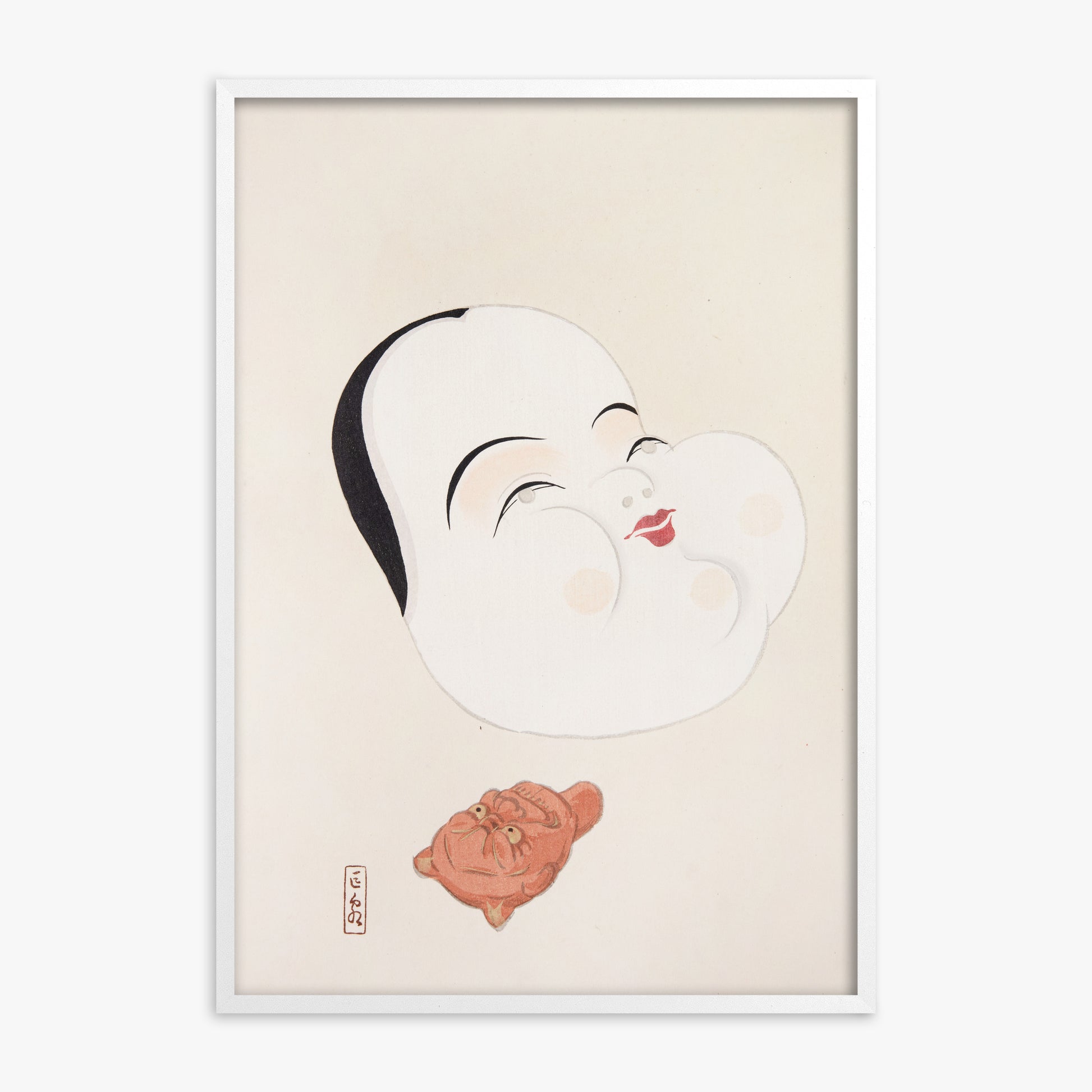 Kawasaki Kyosen: Kyosen’s Collected Illustrations of Japanese Toys Nr. 4 ("Joyful Spirit Mask"), White Framed Art Reproduction With White Frame