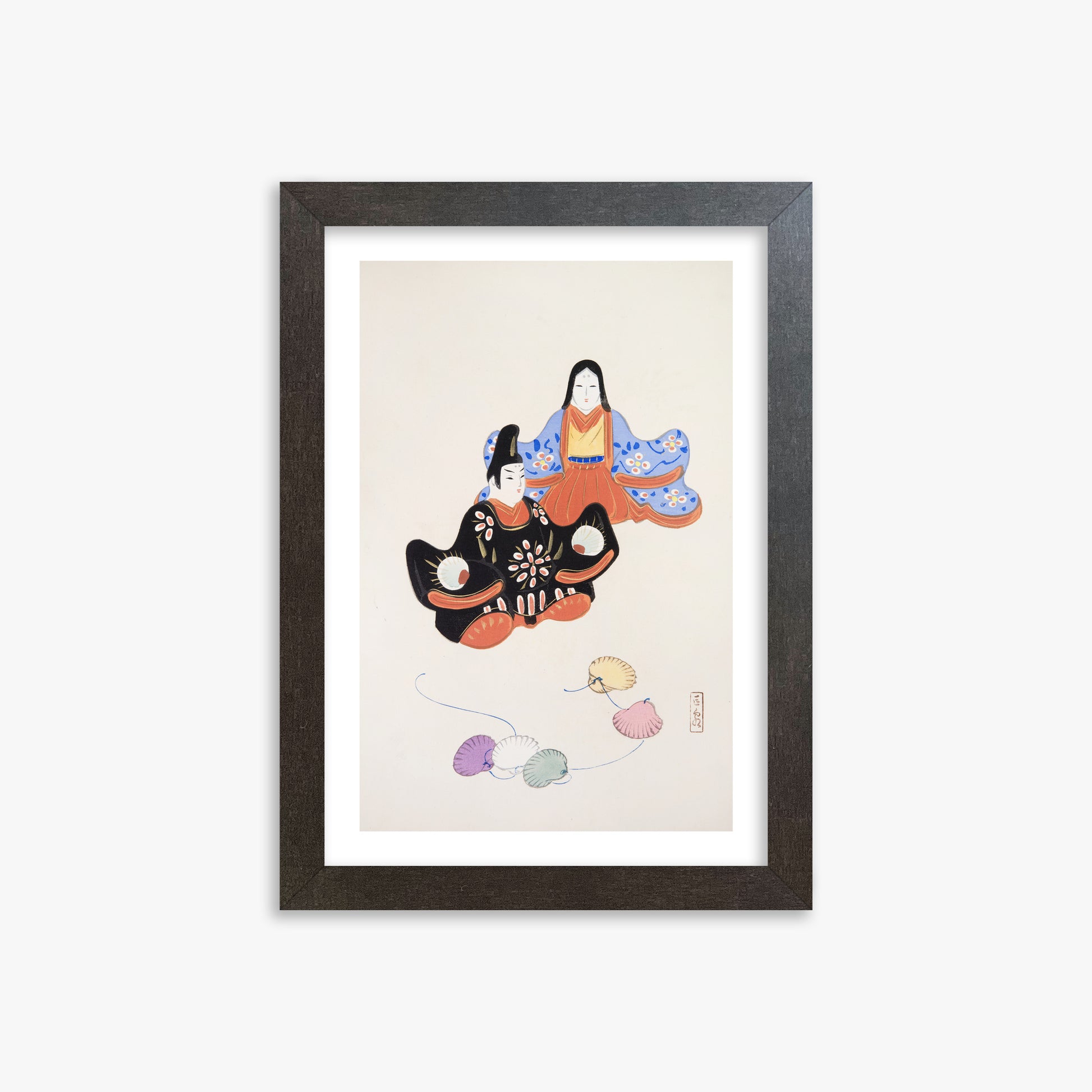 Kawasaki Kyosen: Kyosen’s Collected Illustrations of Japanese Toys Nr. 5 ("Serene Harmony Oriental Art"), 21x30cm Framed Art Reproduction With Espresso Frame