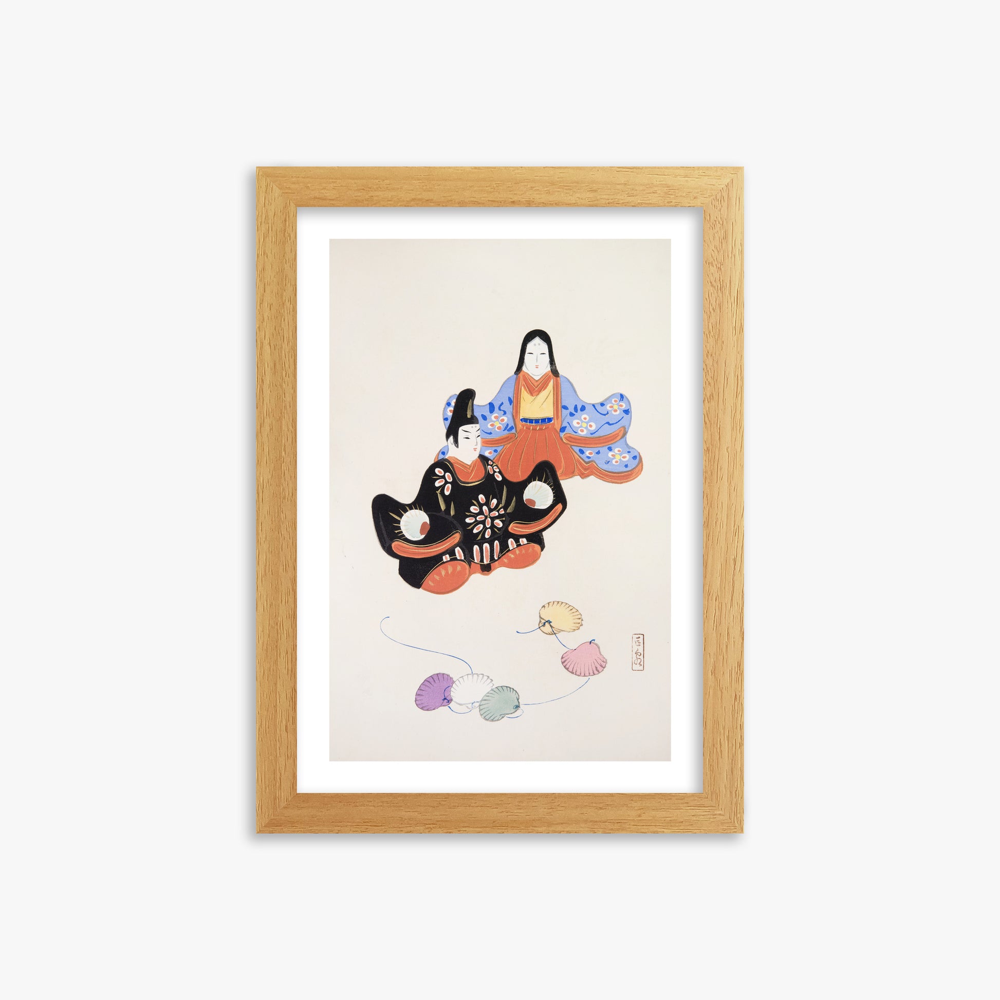 Kawasaki Kyosen: Kyosen’s Collected Illustrations of Japanese Toys Nr. 5 ("Serene Harmony Oriental Art"), 21x30cm Framed Art Reproduction With Oak Frame