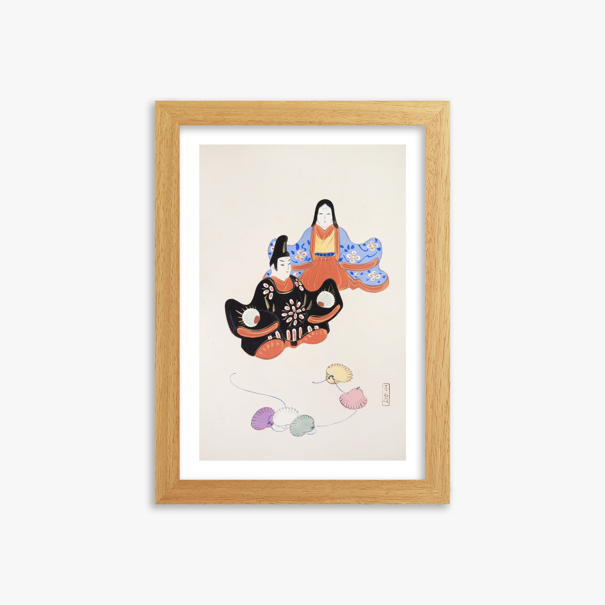 Kawasaki Kyosen: Kyosen’s Collected Illustrations of Japanese Toys Nr. 5 ("Serene Harmony Oriental Art"), 21x30cm Framed Art Reproduction With Oak Frame