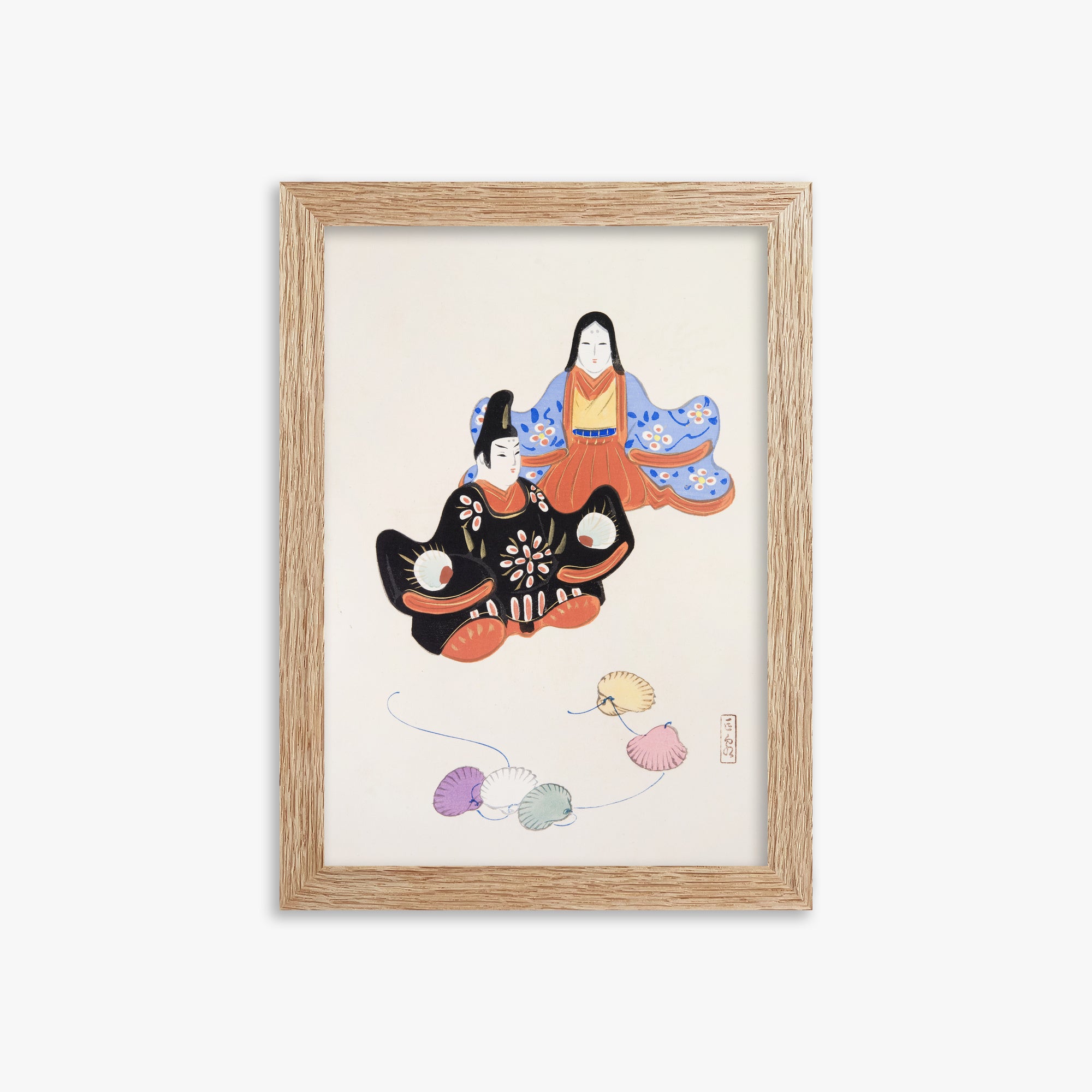 Kawasaki Kyosen: Kyosen’s Collected Illustrations of Japanese Toys Nr. 5 ("Serene Harmony Oriental Art"), 21x30cm Framed Art Reproduction With Raw Oak Frame
