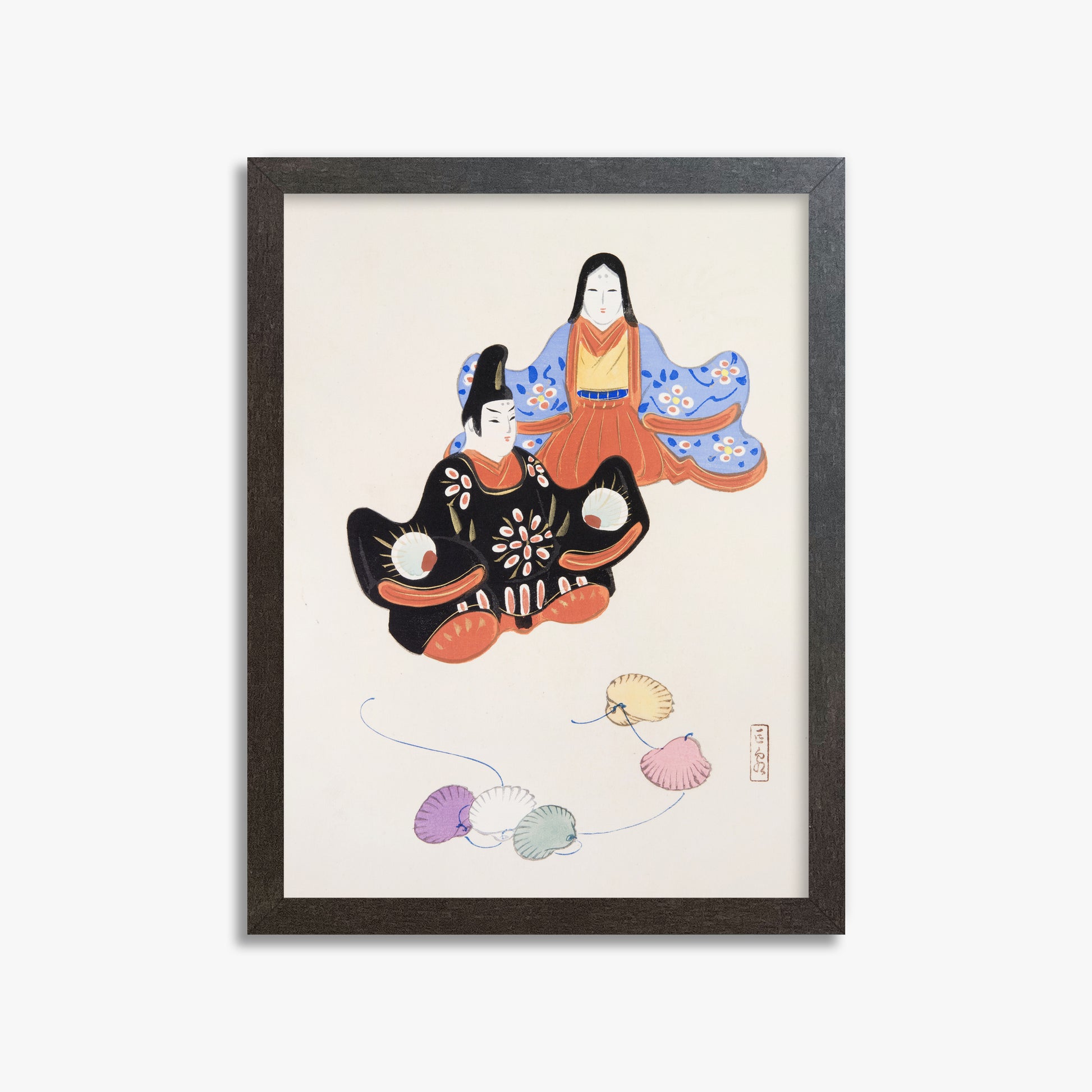 Kawasaki Kyosen: Kyosen’s Collected Illustrations of Japanese Toys Nr. 5 ("Serene Harmony Oriental Art"), 30x40cm Framed Art Reproduction With Espresso Frame