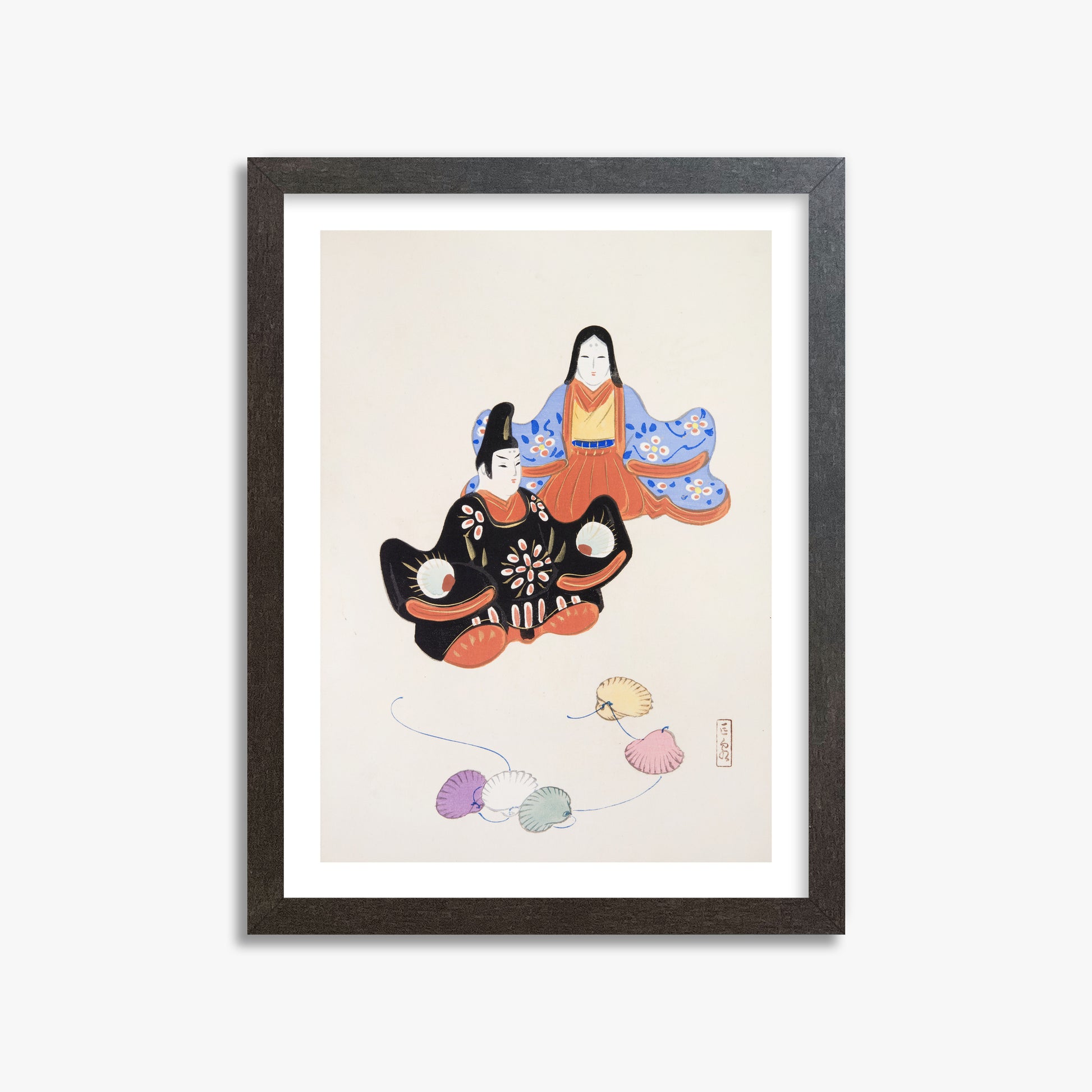 Kawasaki Kyosen: Kyosen’s Collected Illustrations of Japanese Toys Nr. 5 ("Serene Harmony Oriental Art"), 30x40cm Framed Art Reproduction With Espresso Frame